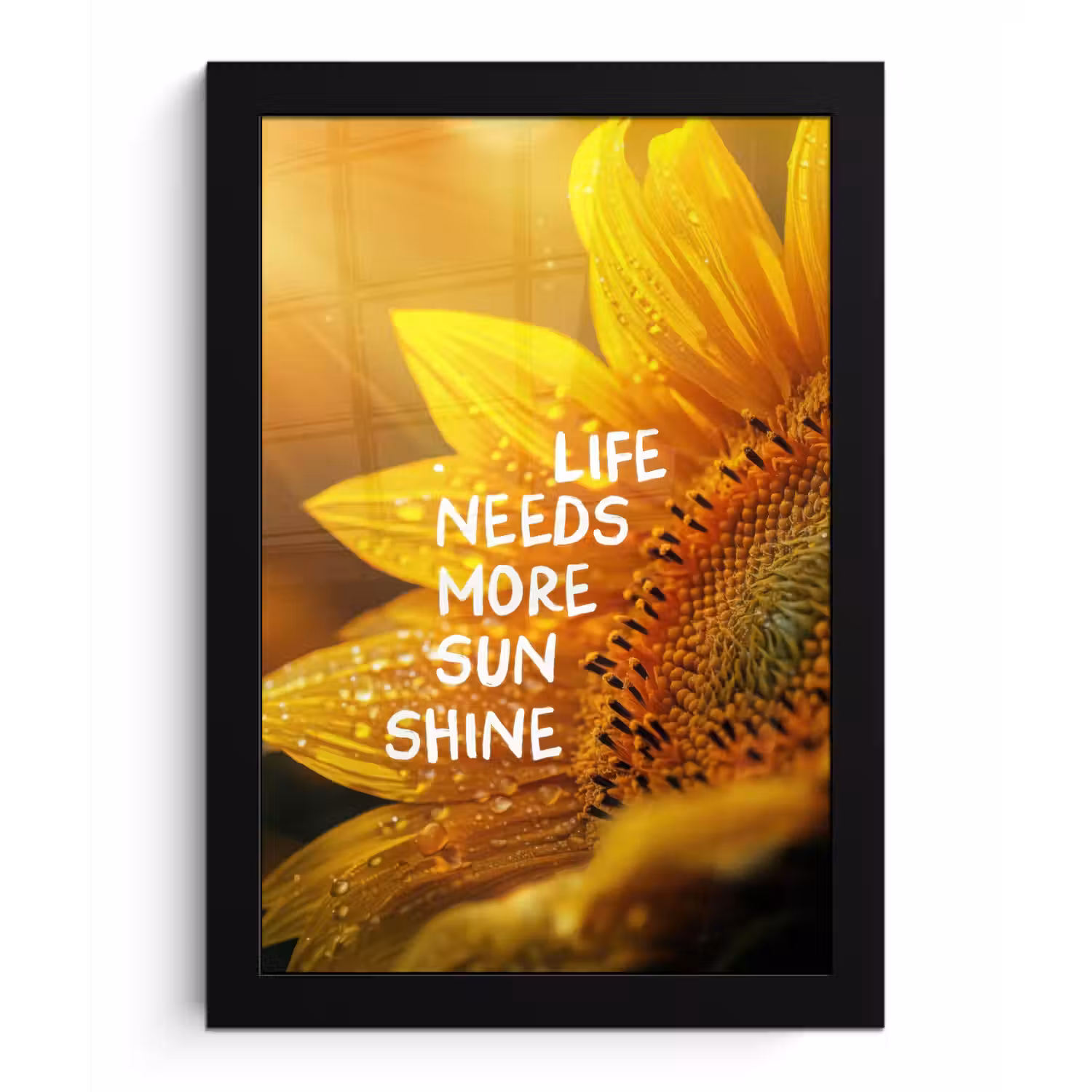 Zonnebloem - Close up - Geel - Quote fotolijst zwart zonder passe partout klein -3d