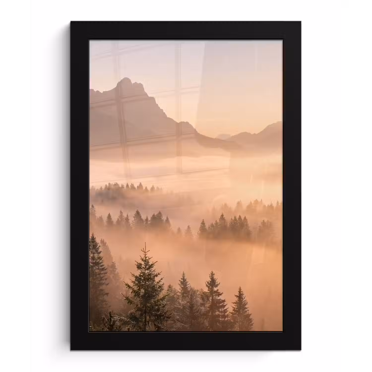 Zonlicht - Mist - Bergen - Bomen fotolijst zwart zonder passe partout klein -3d