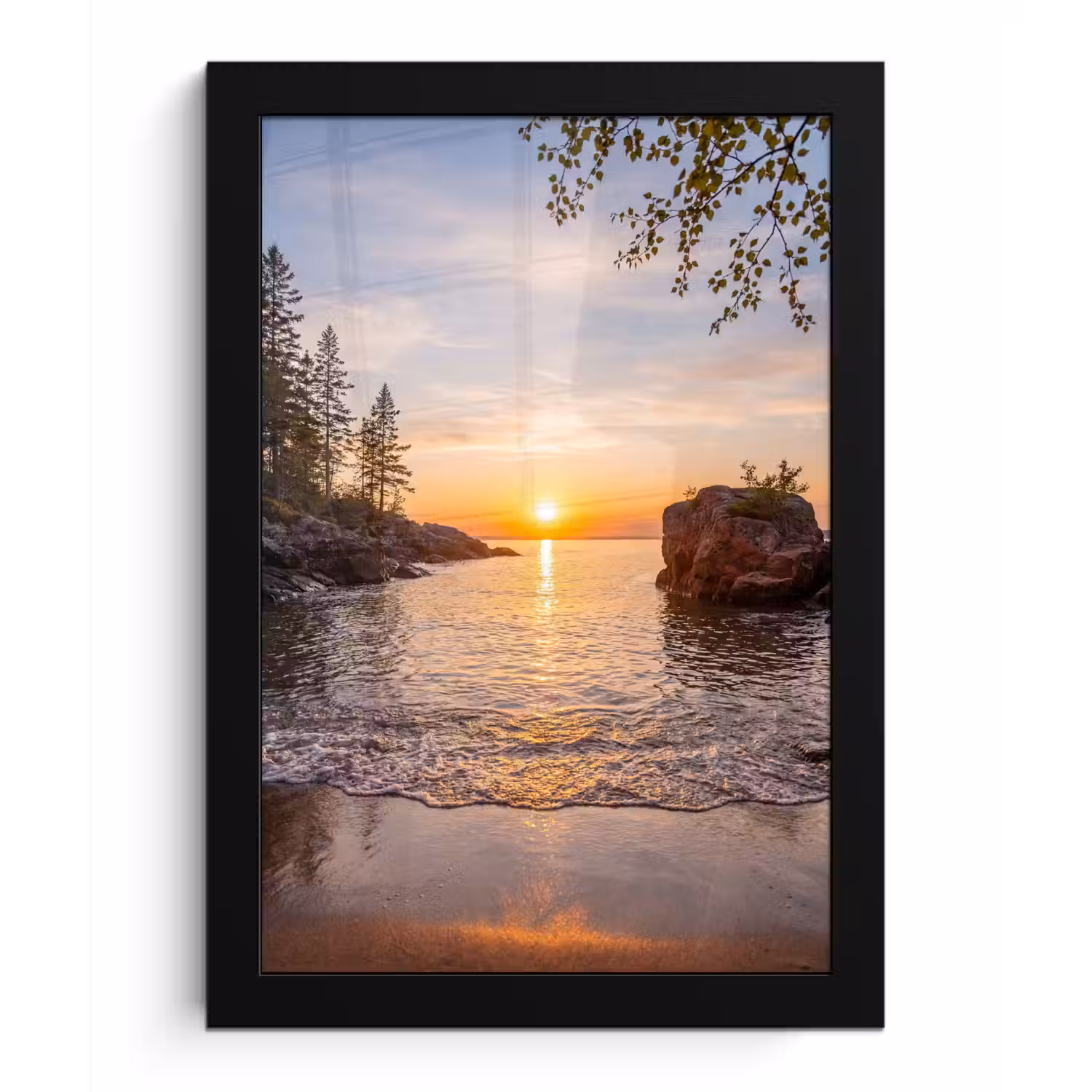Zonsondergang - Kust - Water - Natuur - Oranje fotolijst zwart zonder passe partout klein -3d