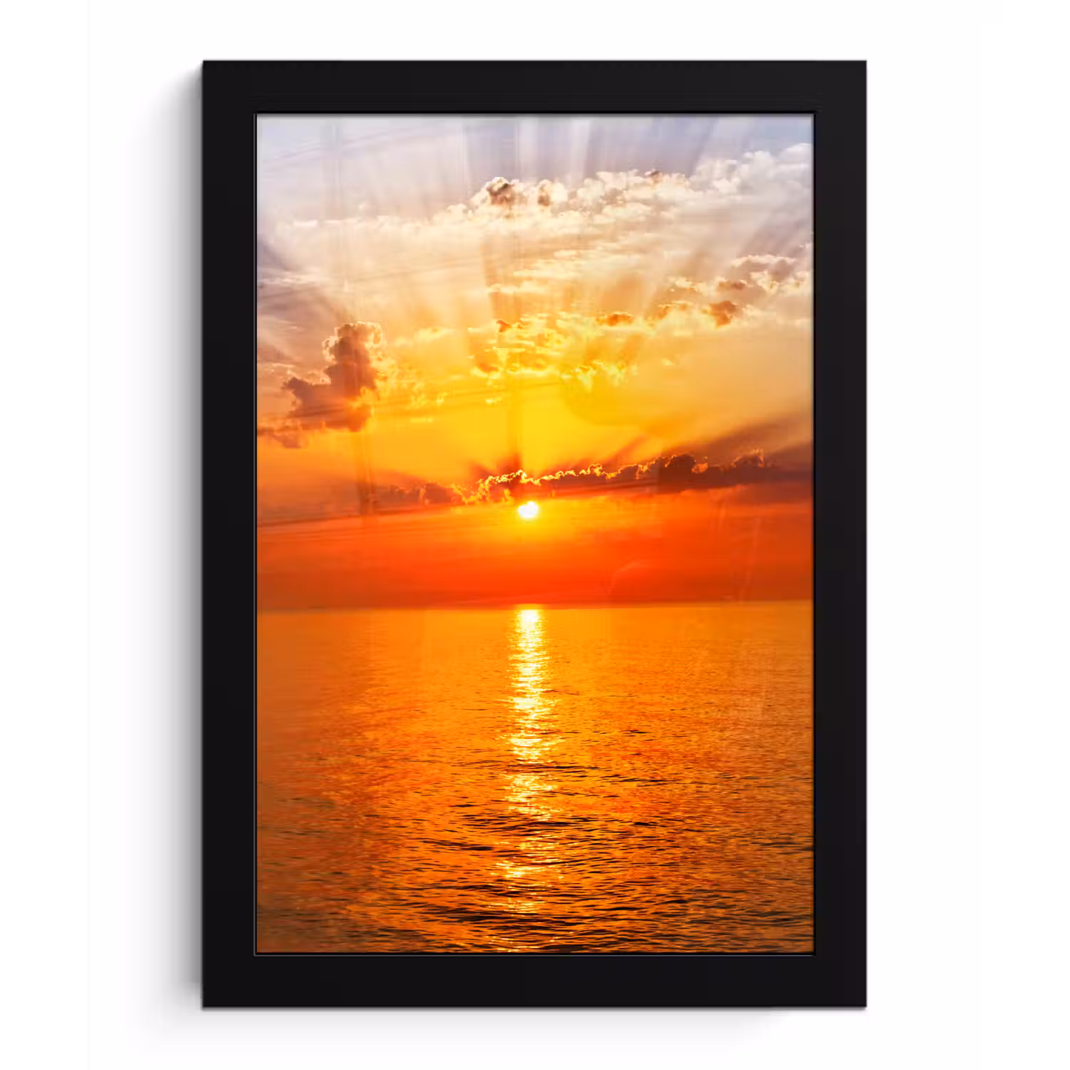 Zonsondergang - Zee - Lucht - Oranje - Horizon - Water fotolijst zwart zonder passe partout klein -3d