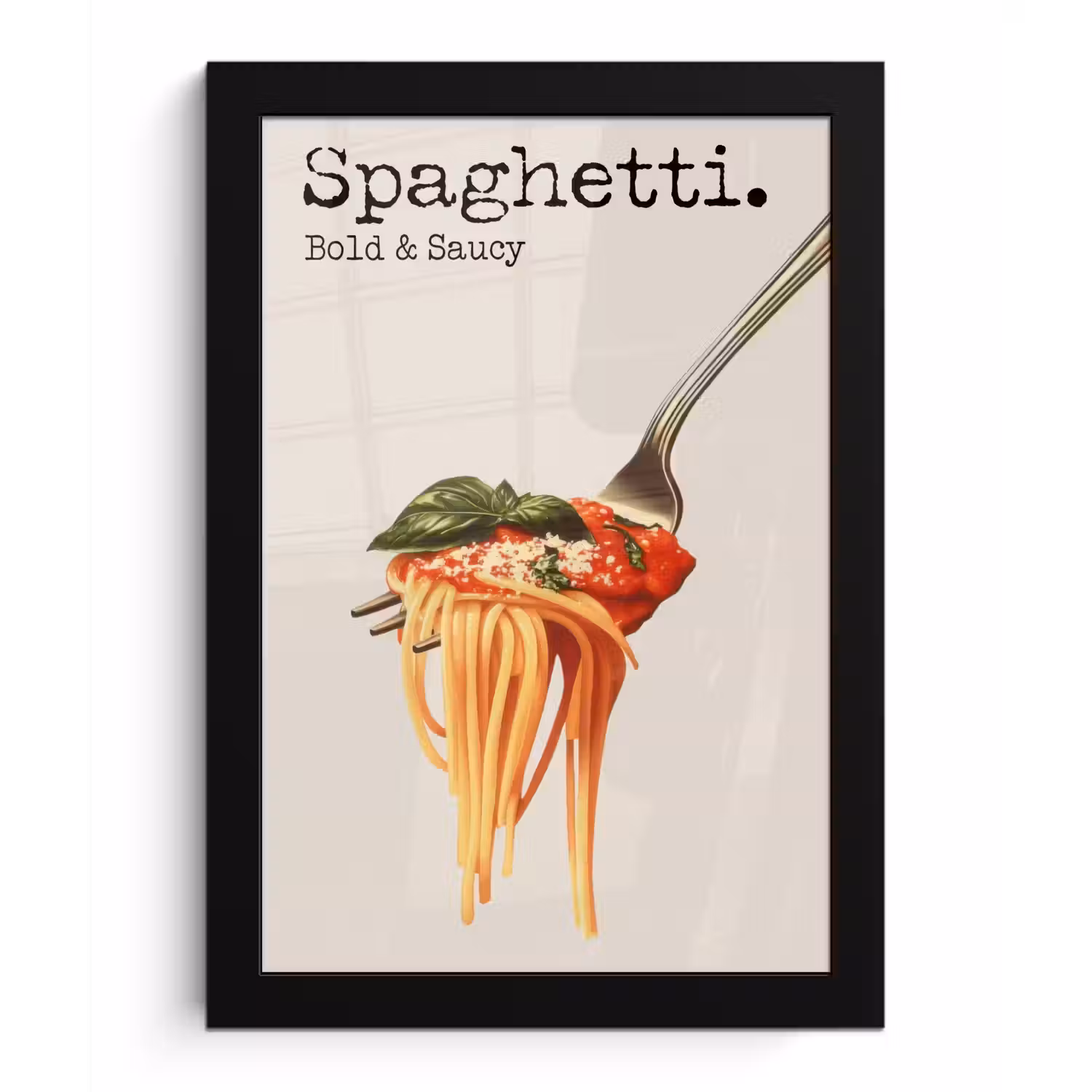 Spaghetti - tomatensaus - Parmezaanse kaas fotolijst zwart zonder passe partout klein -3d