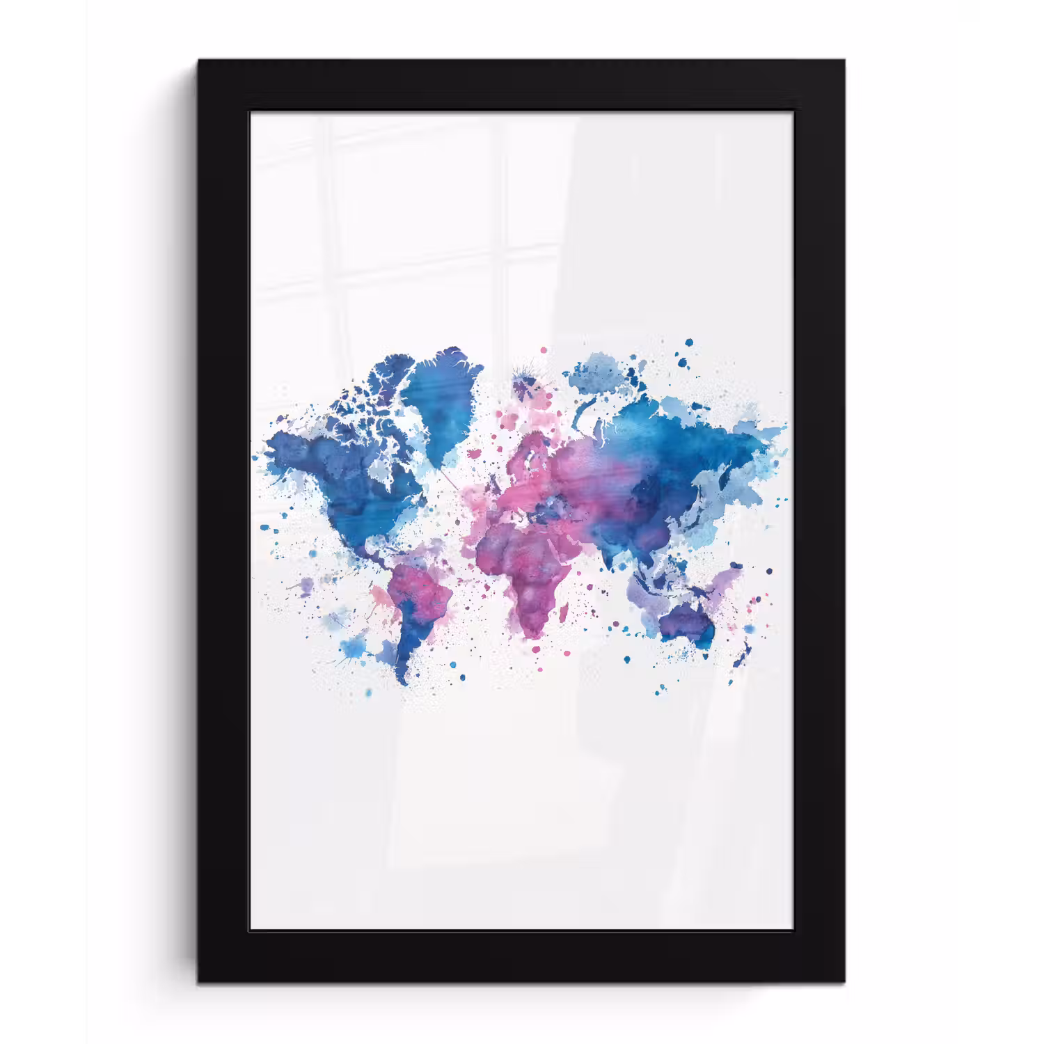 Spatten - Wereldkaart - Blauwtinten fotolijst zwart zonder passe partout klein -3d