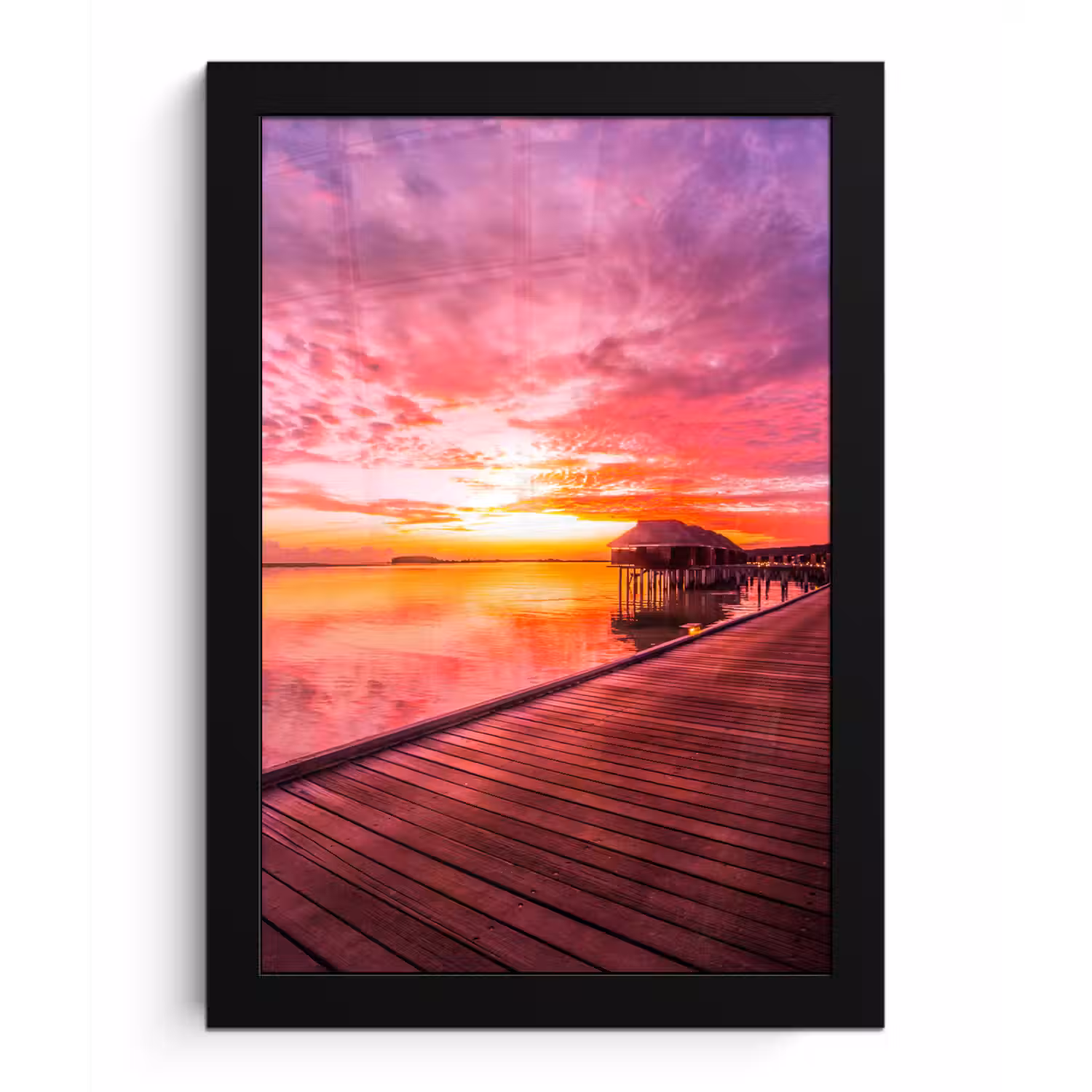 Steiger - Water - Zon - Roze - Horizon fotolijst zwart zonder passe partout klein -3d