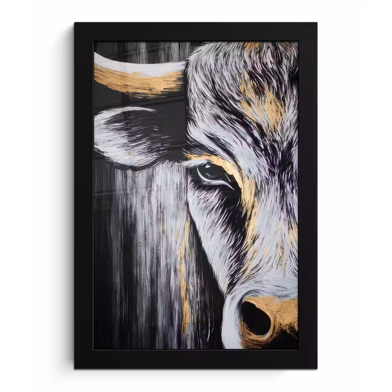 Stier - Hoorns - Snuit - Goud fotolijst zwart zonder passe partout klein -3d