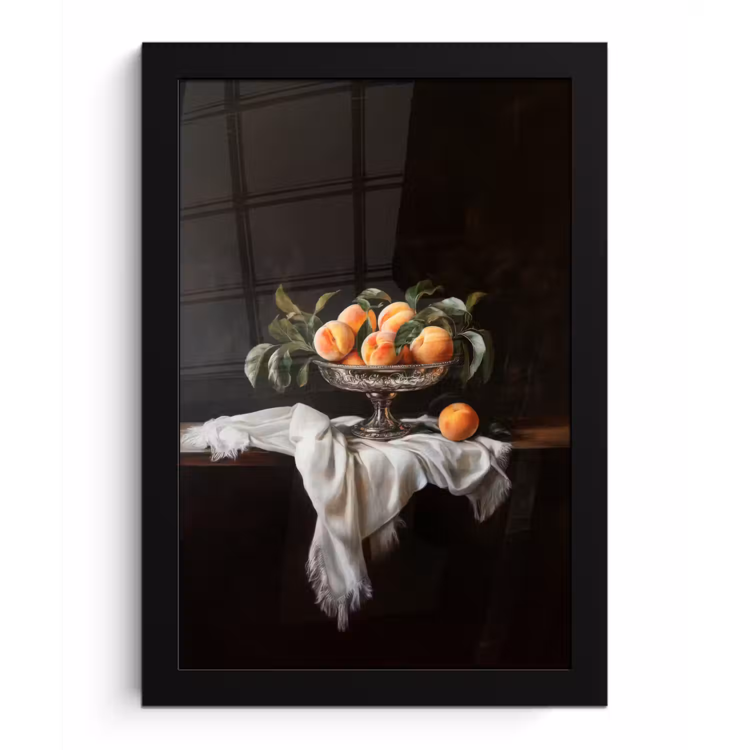 Stilleven - Perziken - Vintage fotolijst zwart zonder passe partout klein -3d