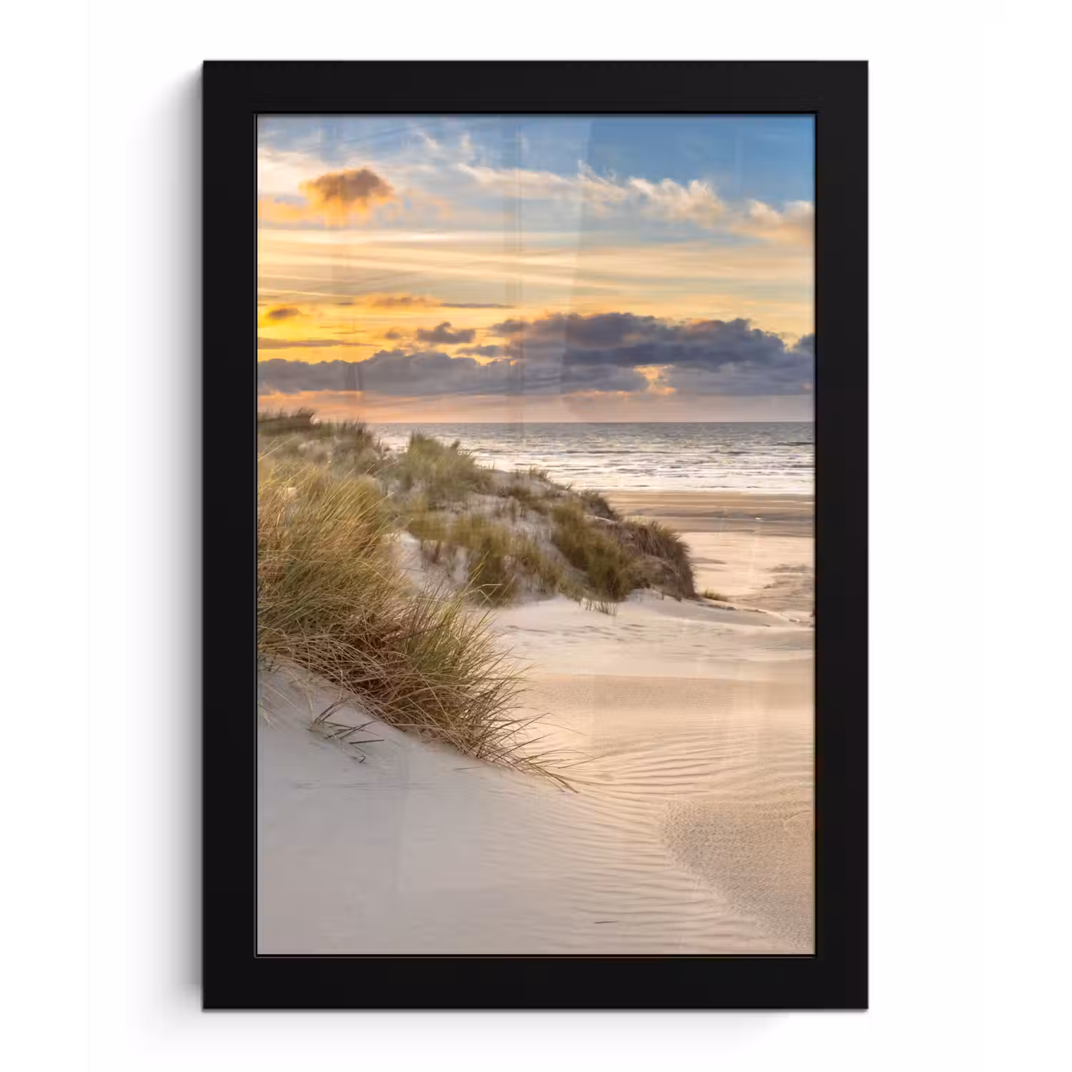 Strand - Duin - Gras - Zonsondergang - Zee fotolijst zwart zonder passe partout klein -3d