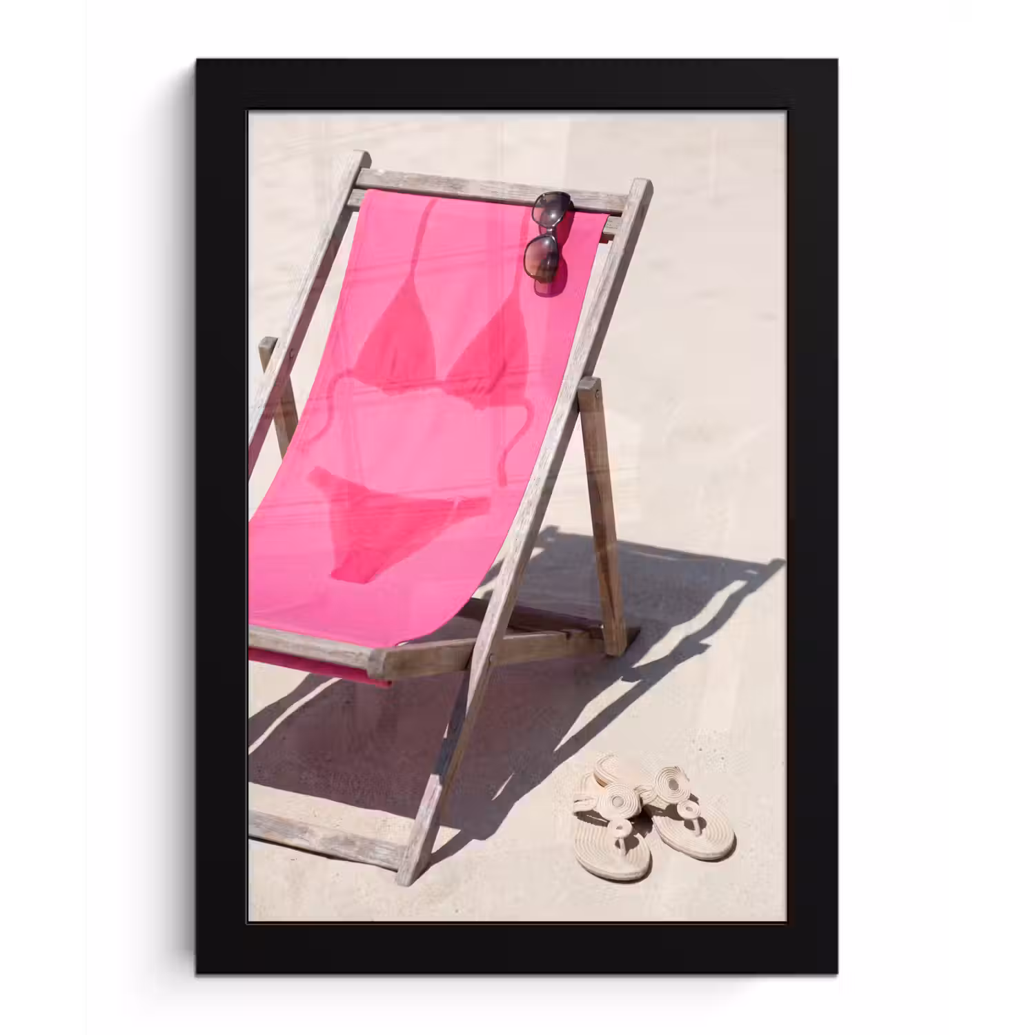 Strand - Ligstoel - Badkleding - Zomer - Roze fotolijst zwart zonder passe partout klein -3d