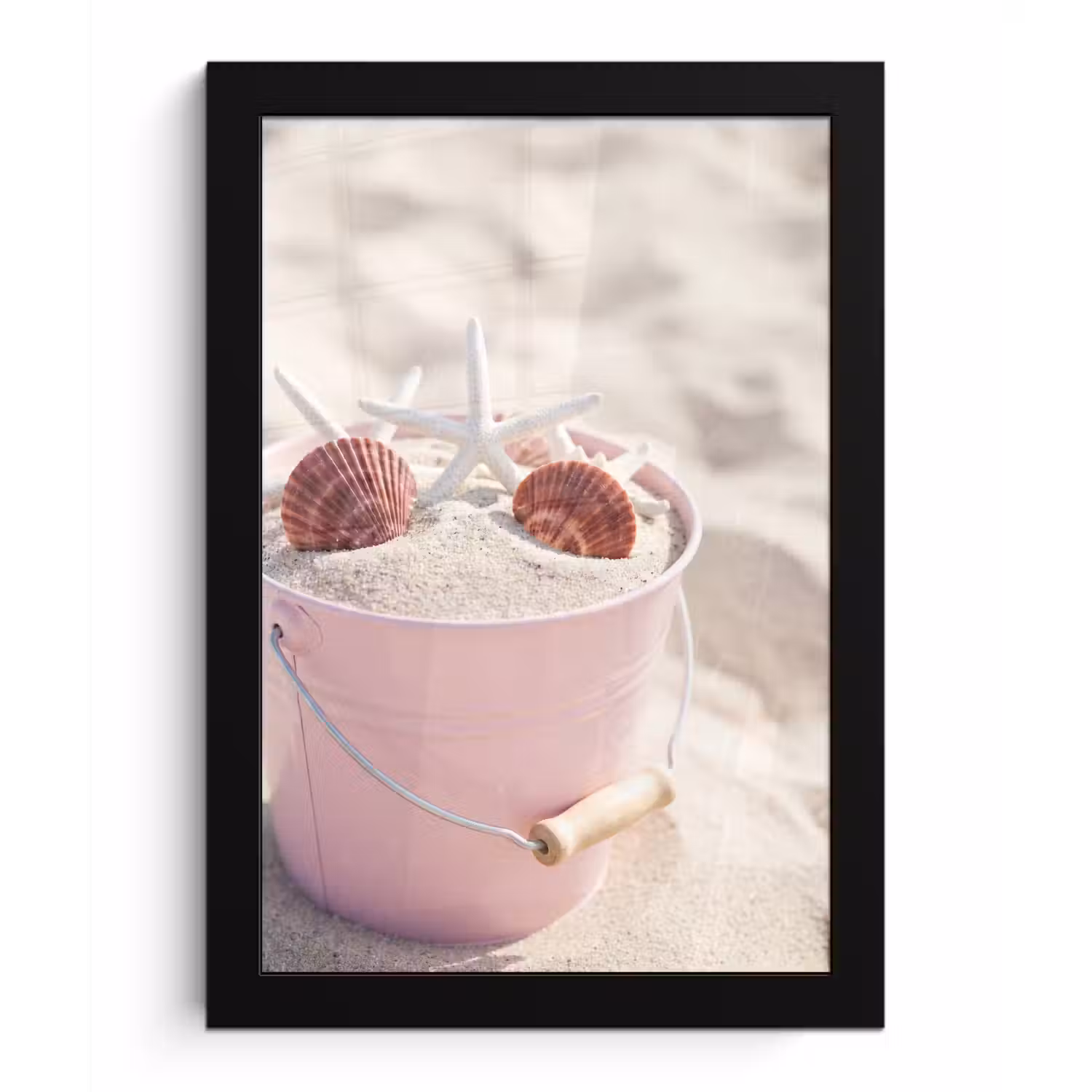 Strand - Schelpen - Zomer - Roze - Decoratie fotolijst zwart zonder passe partout klein -3d
