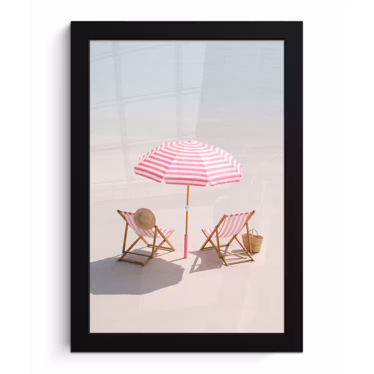 Strand - Parasol - Ligstoel - Zomer - Roze fotolijst zwart zonder passe partout klein -3d