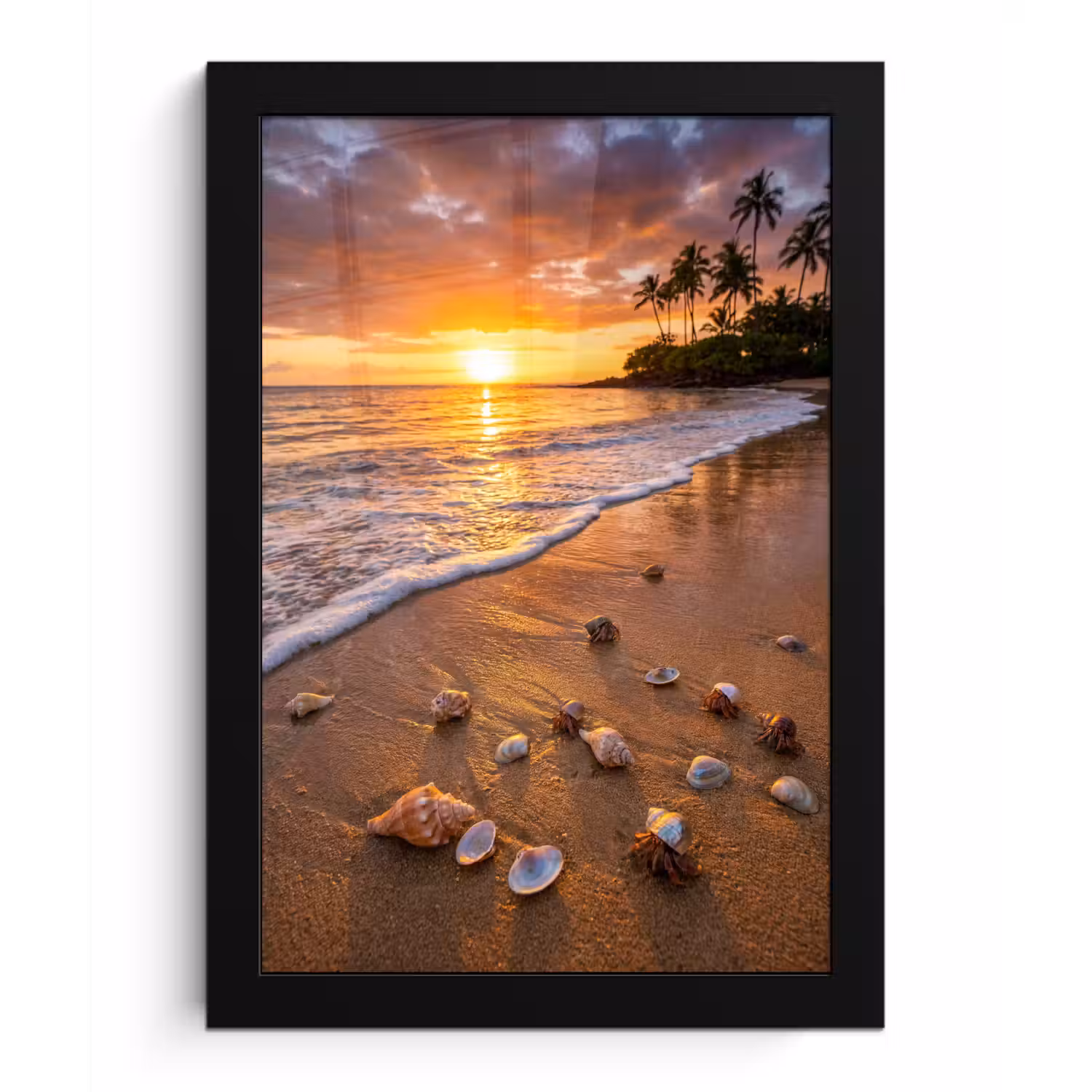 Strand - Zonsondergang - Palmbomen - Natuur - Oranje fotolijst zwart zonder passe partout klein -3d