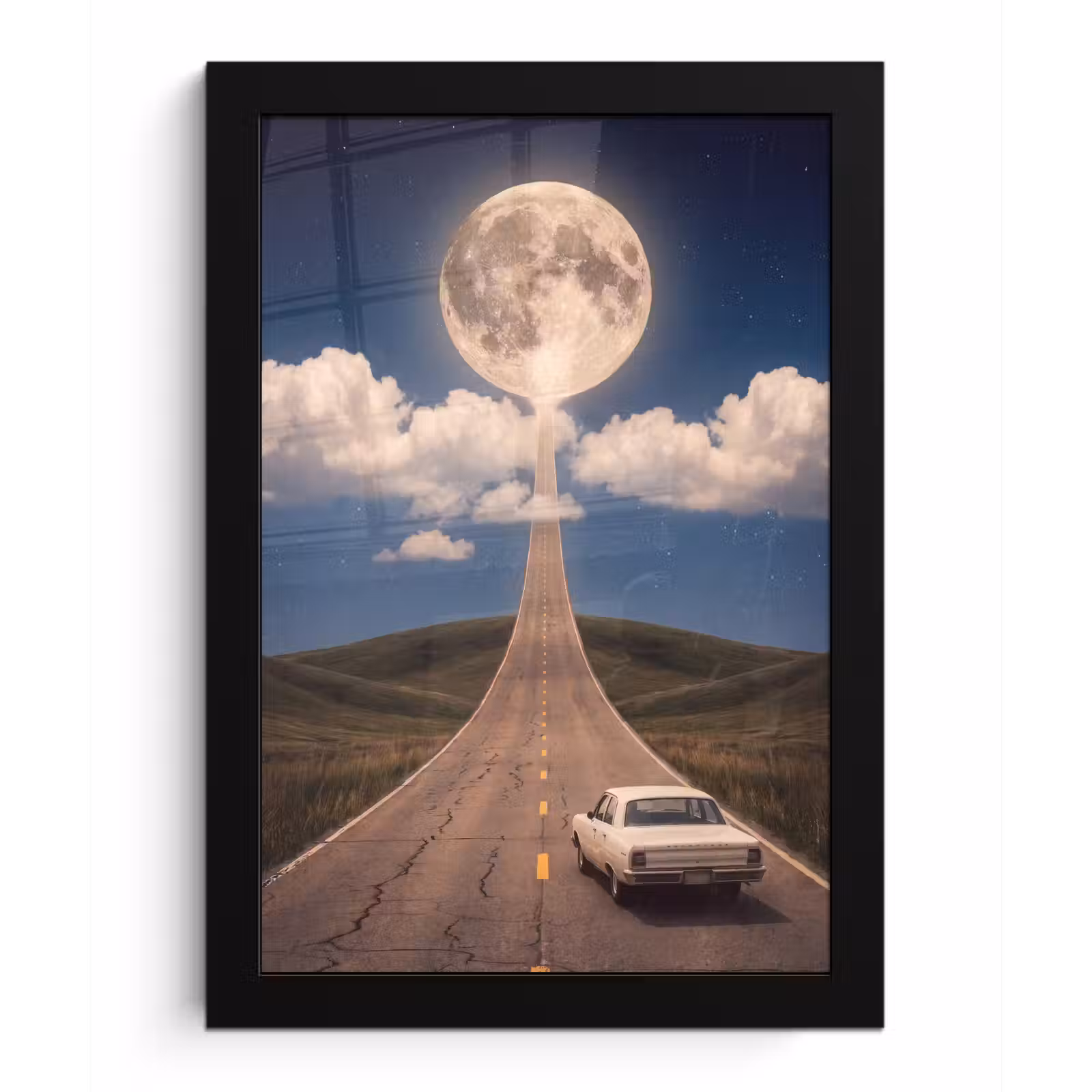 Bilder mit Rahmen - Straße – Mond – Nacht - Weg - Maan - Nacht fotolijst zwart zonder passe partout klein