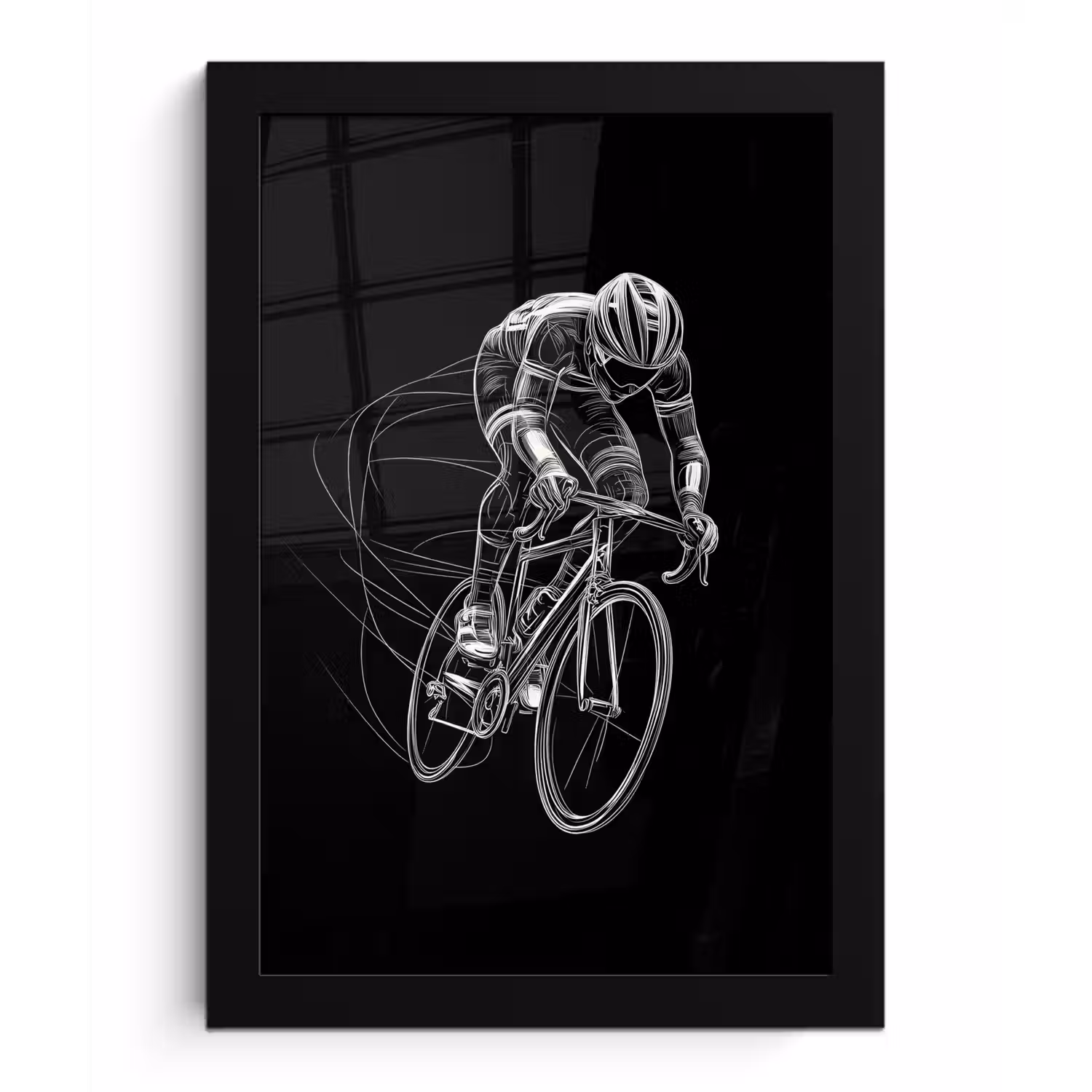 Lijntekening - Wit - Wielrennen - Snelheid fotolijst zwart zonder passe partout klein -3d