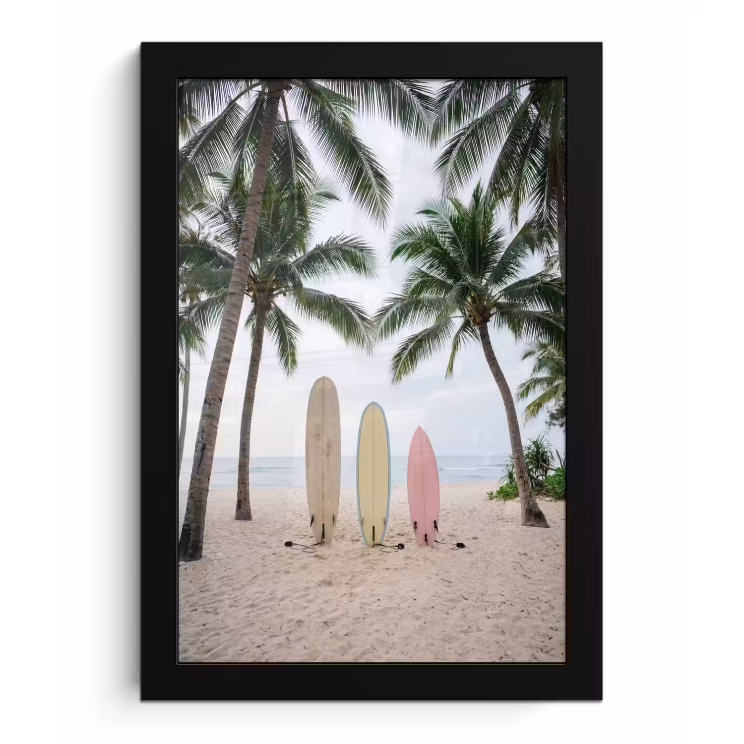 Surfboard - Palmbomen - Kleurrijk fotolijst zwart zonder passe partout klein -3d
