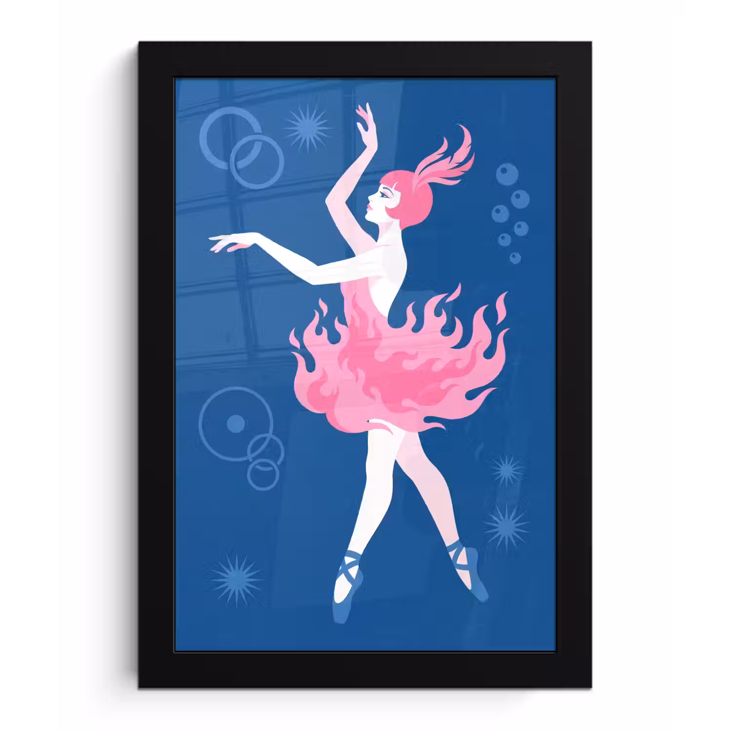 Danseres - Vlammenrok - Abstract - Roze - Blauw fotolijst zwart zonder passe partout klein -3d