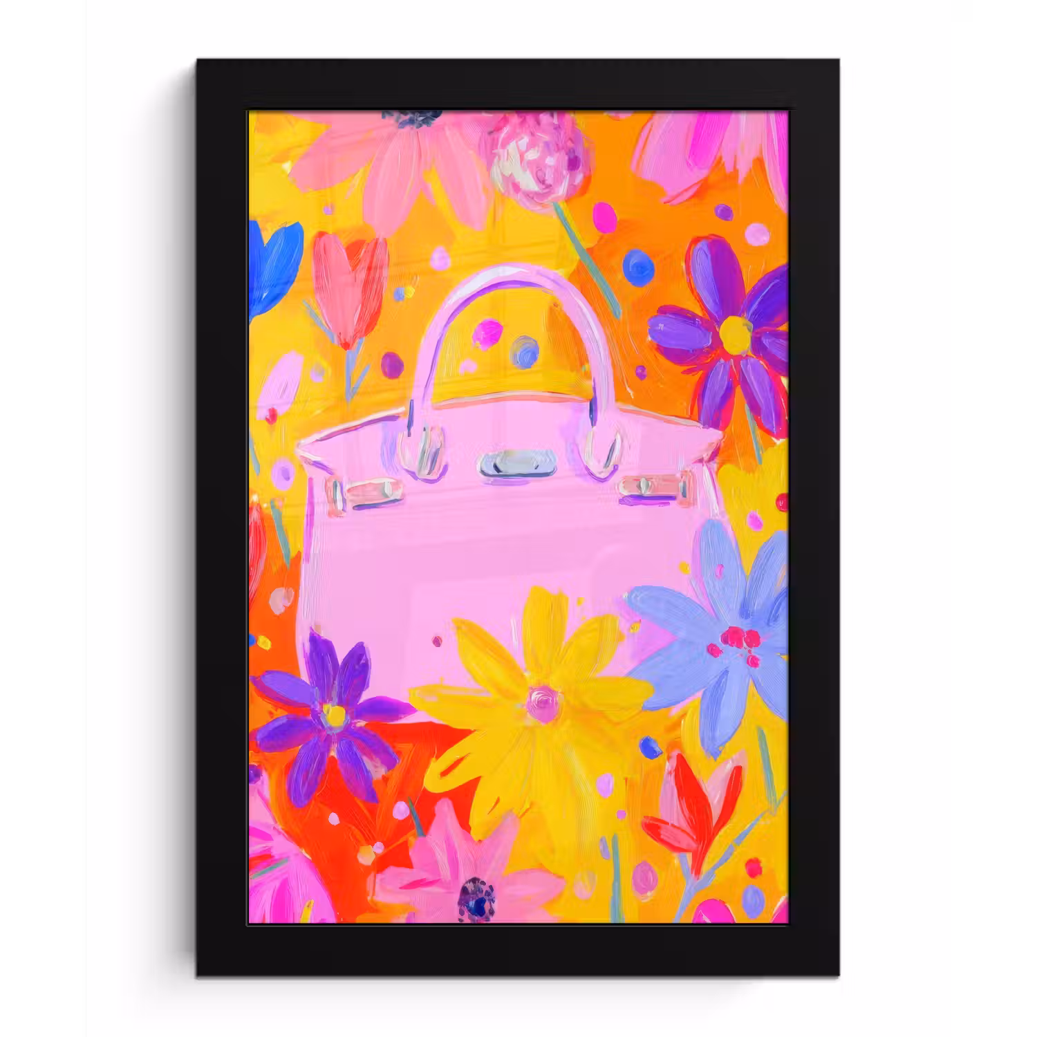 Tas - Roze - Bloemen fotolijst zwart zonder passe partout klein -3d
