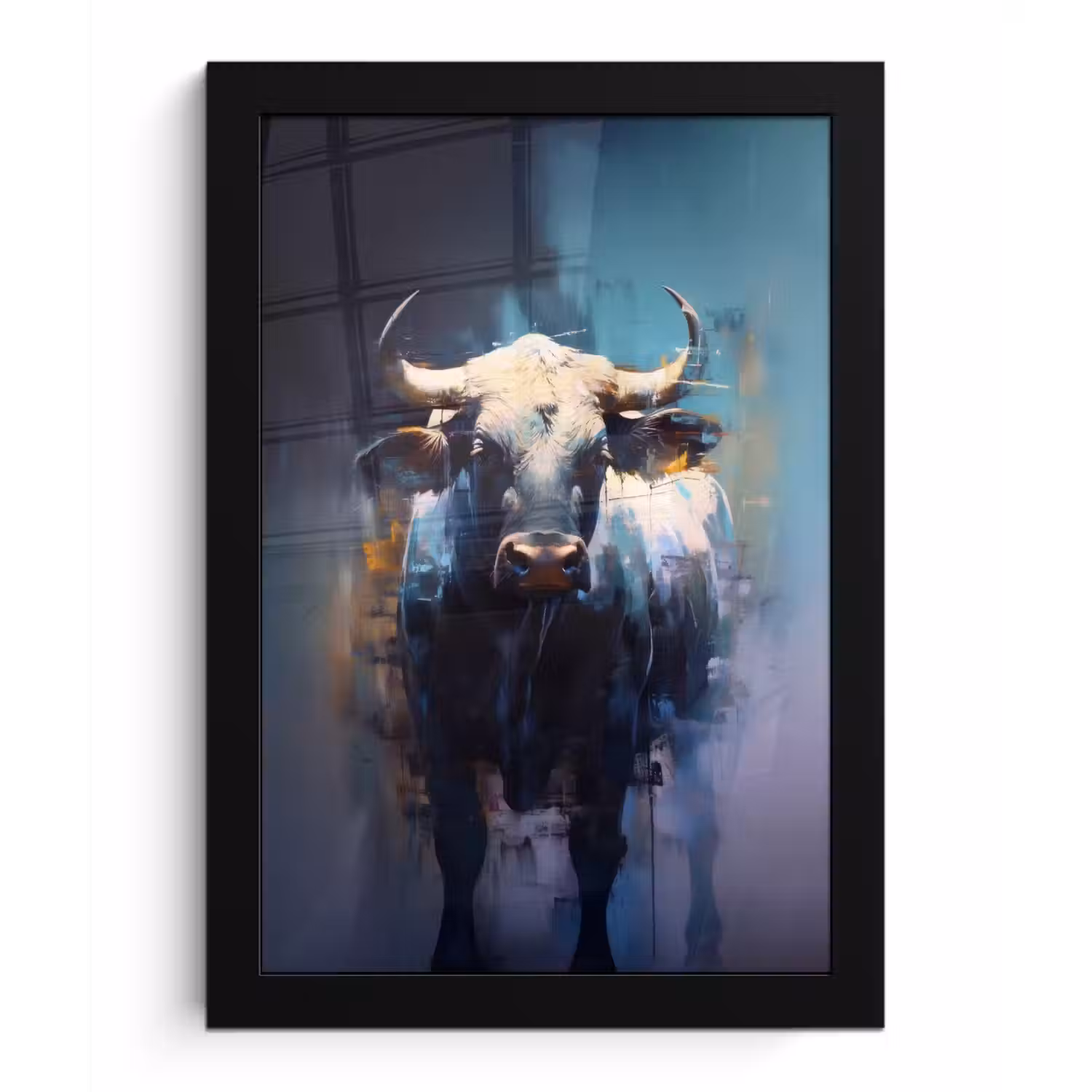 Stier - Zwart - Abstract - Horens fotolijst zwart zonder passe partout klein -3d