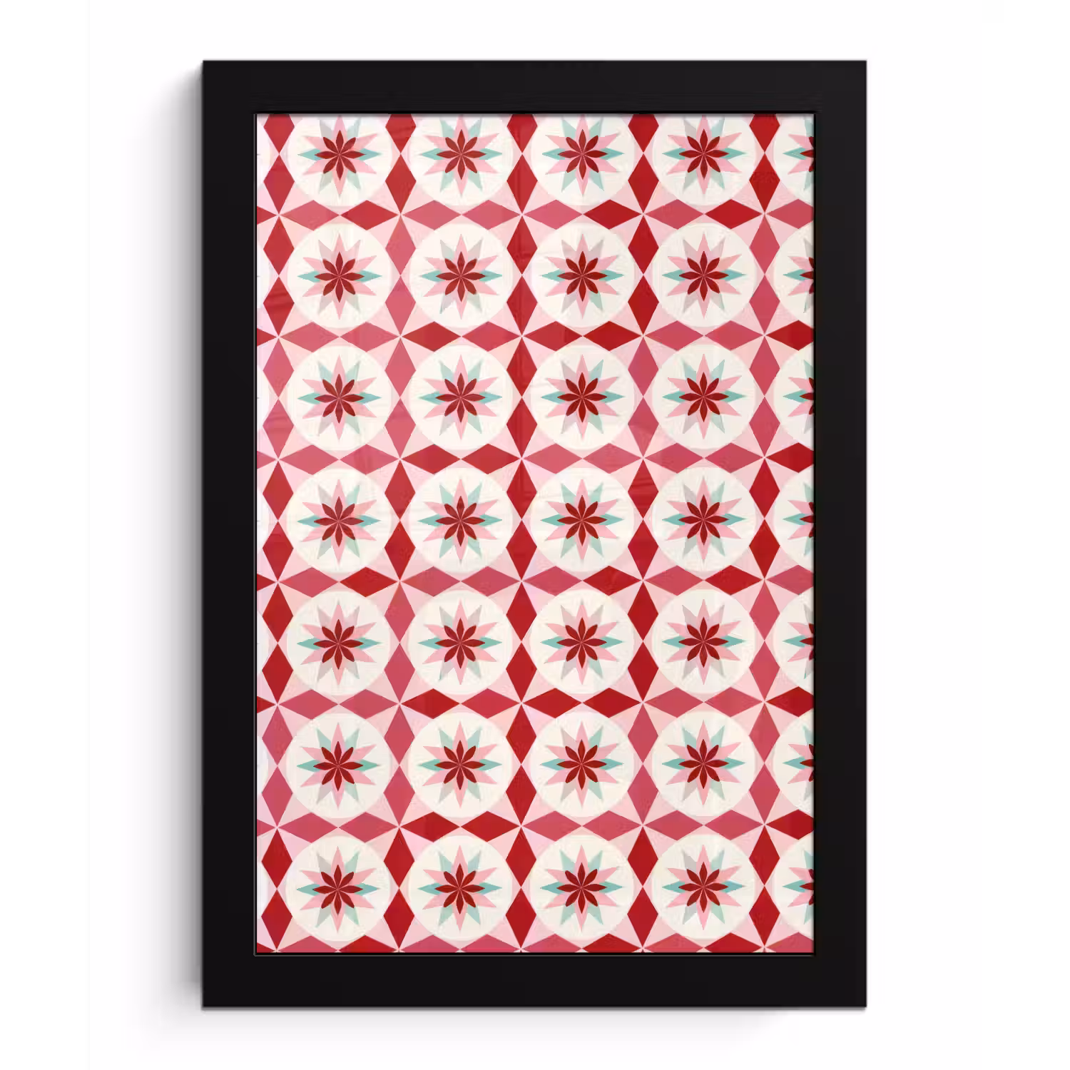 Tegelpatroon - Sterren - Retro - Roze - Mintgroen fotolijst zwart zonder passe partout klein 224 -3d