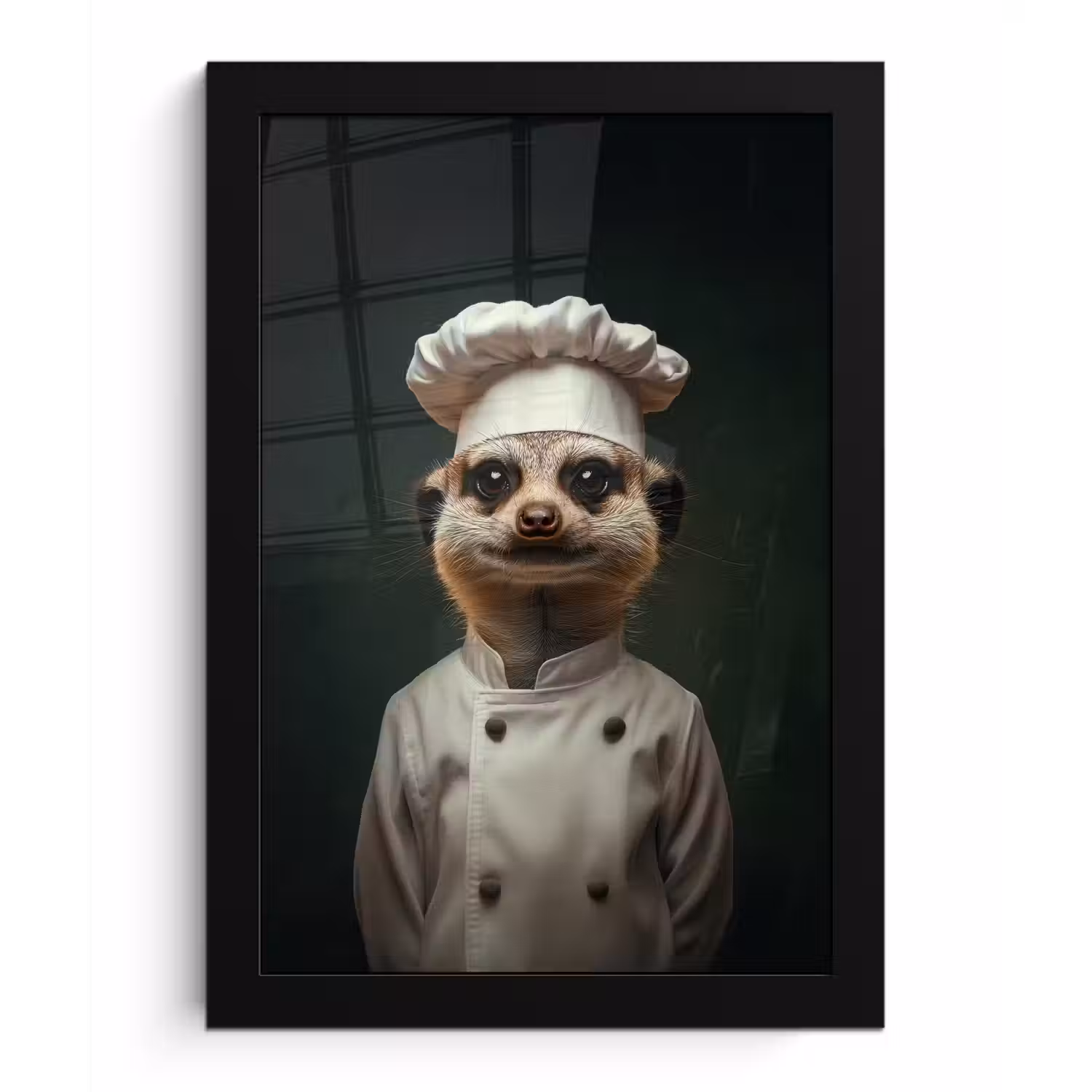Dier - Kok - Stokstaartje fotolijst zwart zonder passe partout klein -3d