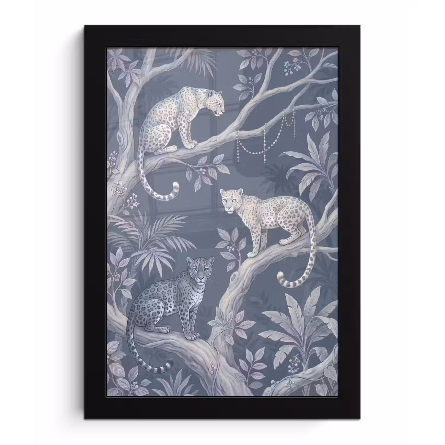 Dieren - Jungle - Illustratie - Bomen - Blauw fotolijst zwart zonder passe partout klein -3d