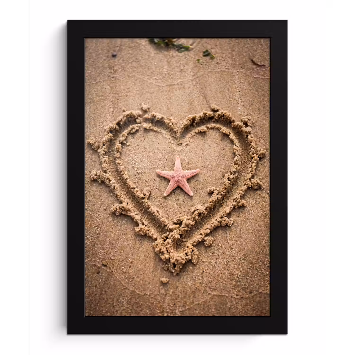 Dieren - Hart - Strand - Zand - Roze fotolijst zwart zonder passe partout klein -3d