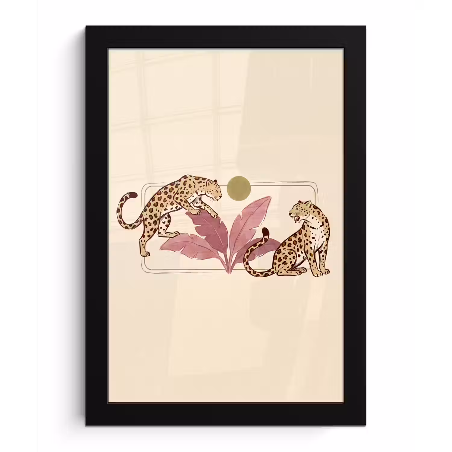 Dieren - Kat - Jungle - Illustratie - Beige fotolijst zwart zonder passe partout klein -3d