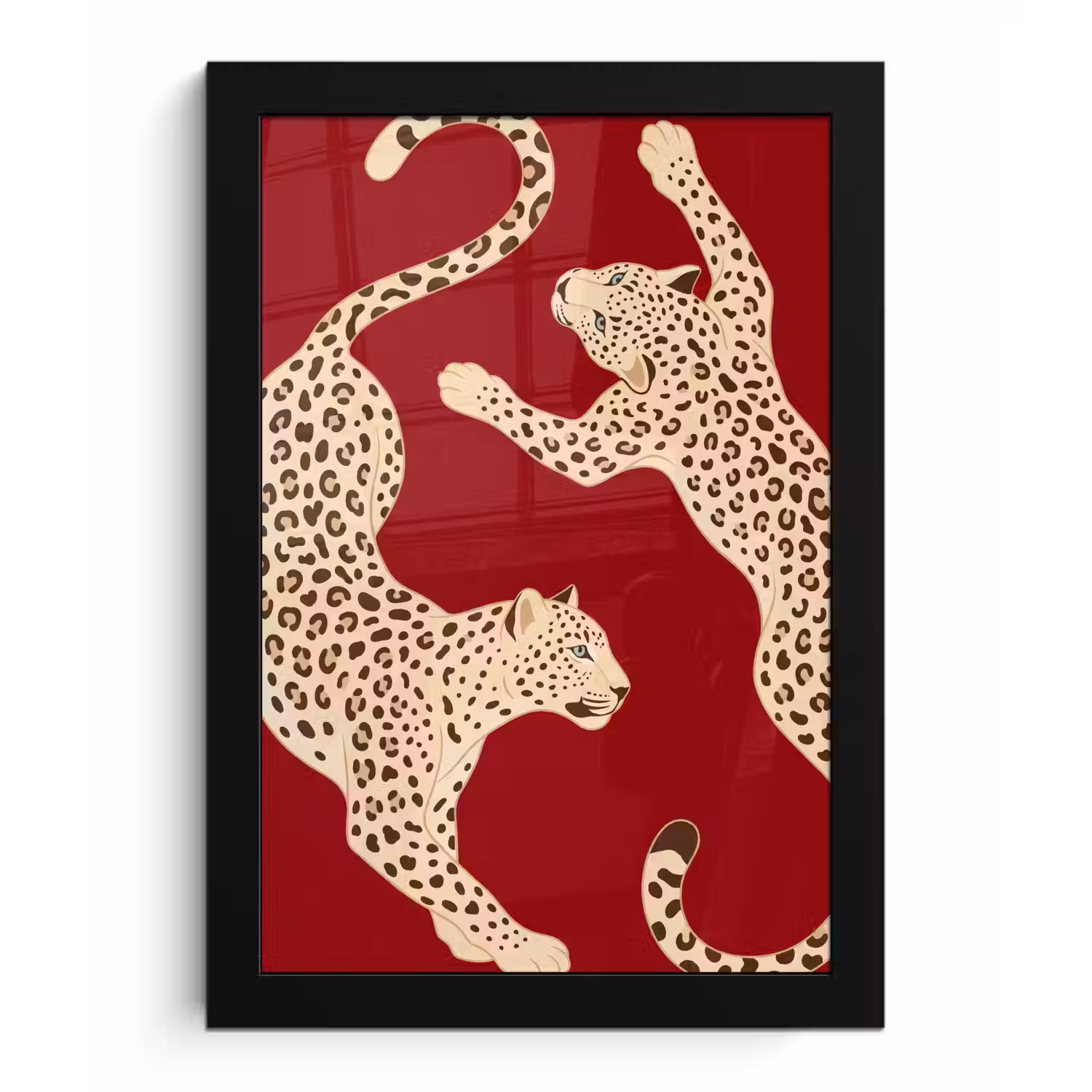 Dieren - Luipaard - Abstract - Rood - Modern fotolijst zwart zonder passe partout klein -3d