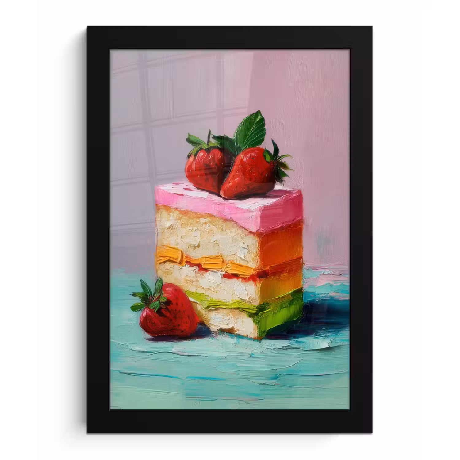 Taartje - Aardbeien - Glazuur - Kleurrijk fotolijst zwart zonder passe partout klein -3d