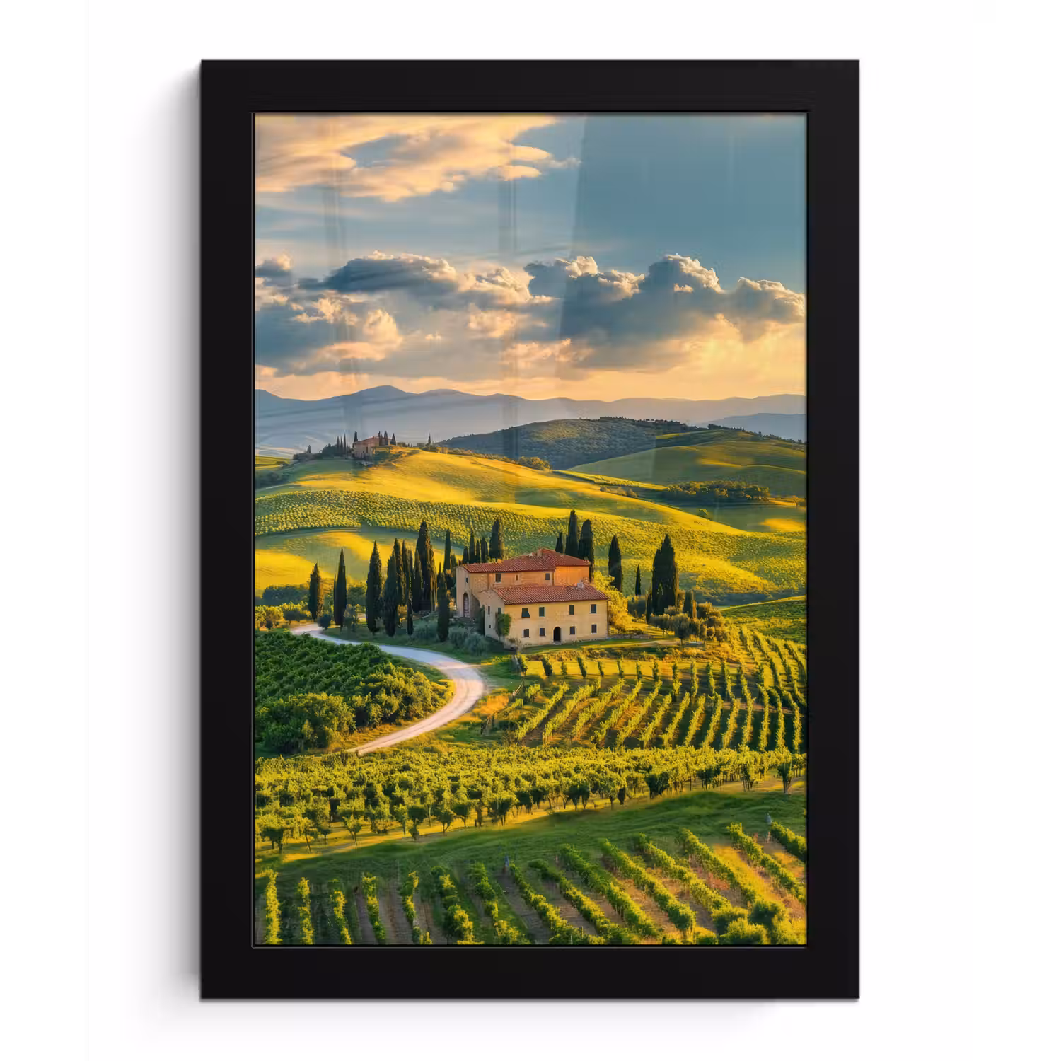 Toscane - Landschap - Wijngaarden fotolijst zwart zonder passe partout klein -3d