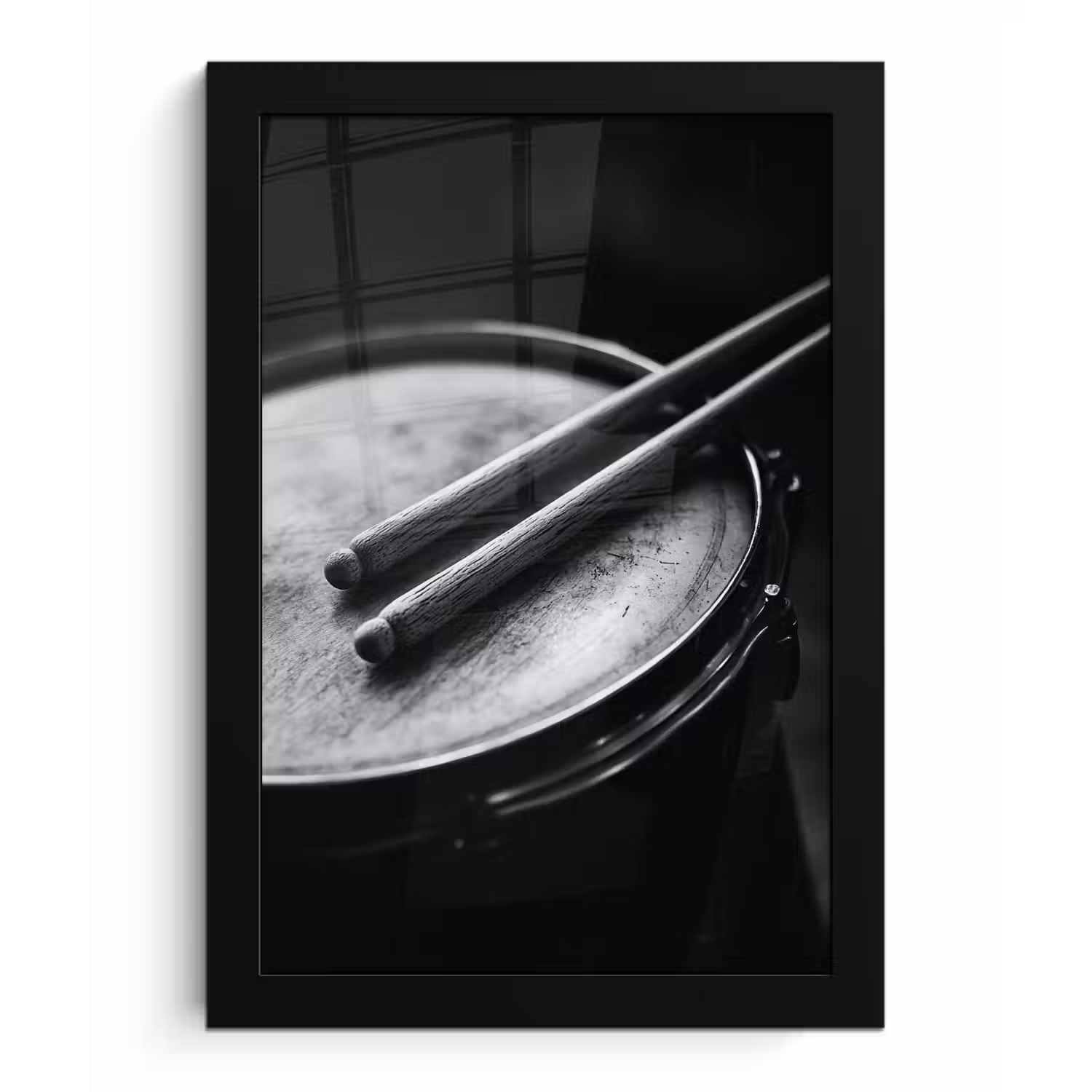Trommel - Close-up - Drumstokken - Zwart fotolijst zwart zonder passe partout klein -3d