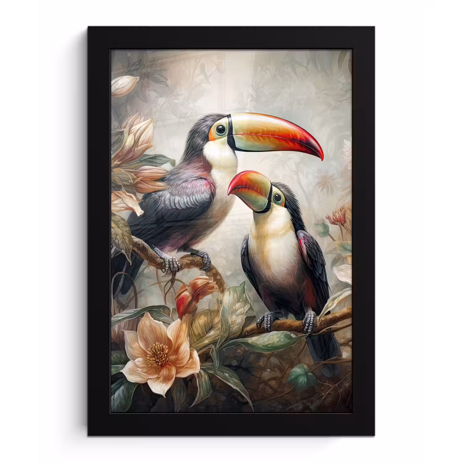 Toekan - Vogels - Bloemen - Jungle fotolijst zwart zonder passe partout klein -3d