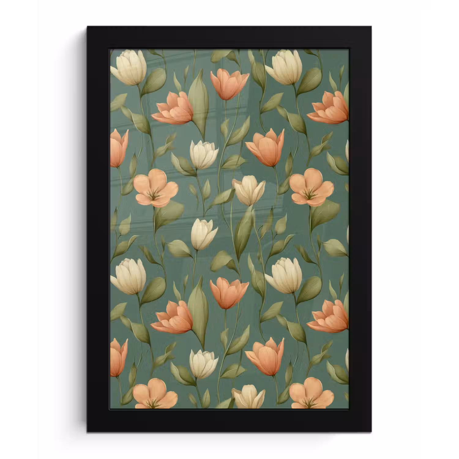 Tulpen - Botanisch - Groen fotolijst zwart zonder passe partout klein 224 -3d