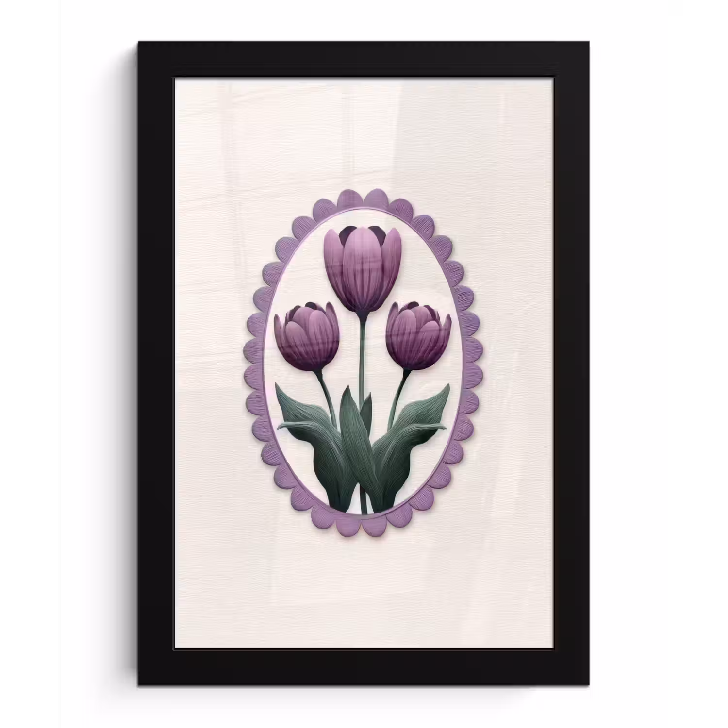 Tulpen - Paars - Lijst - Bladeren fotolijst zwart zonder passe partout klein -3d