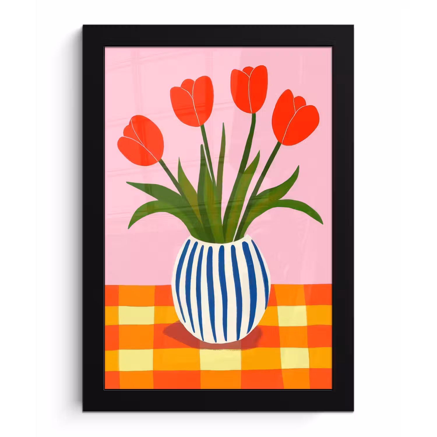 Tulpen - Roze - Vaas fotolijst zwart zonder passe partout klein -3d