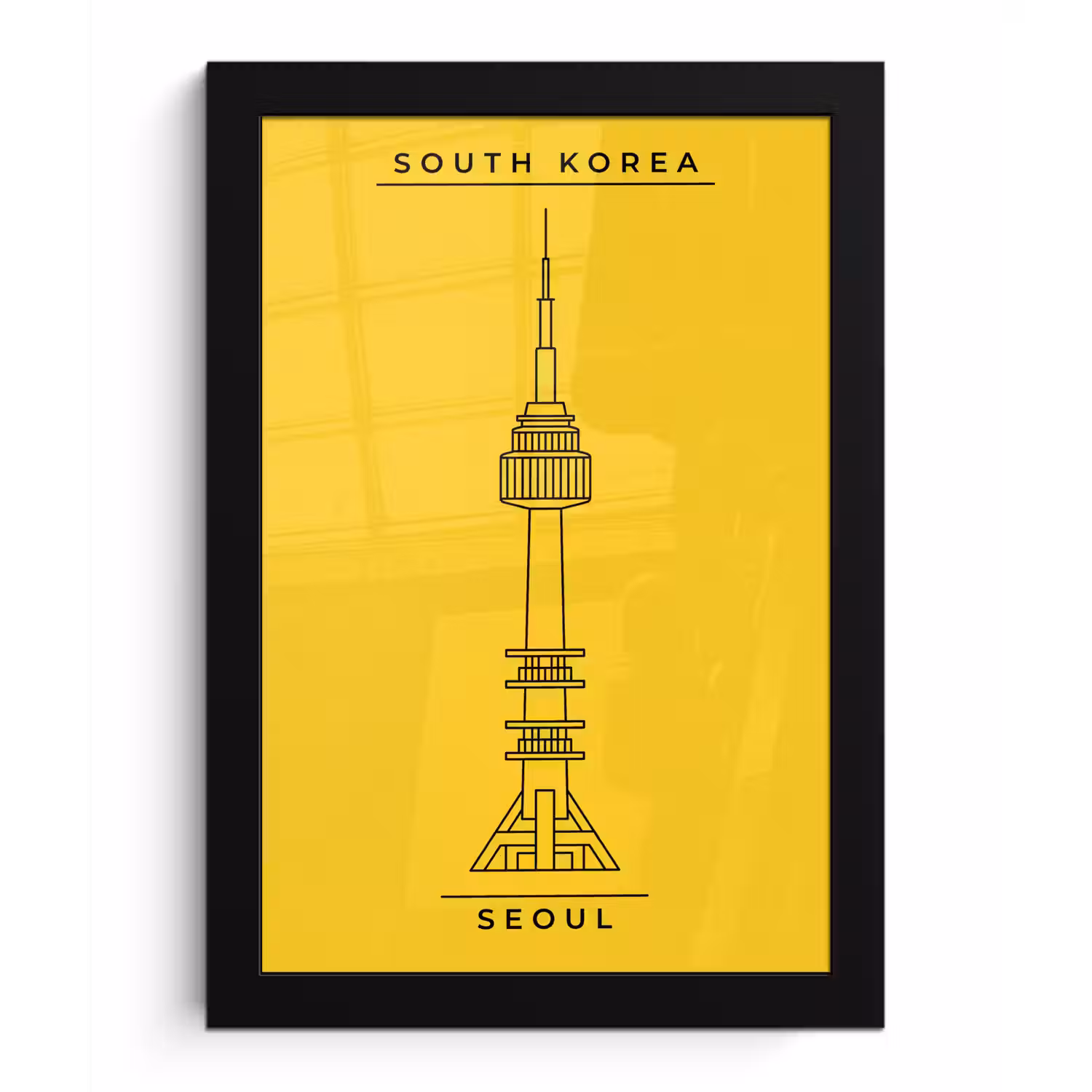 Toren - Seoul - Architectuur - Minimalistisch - Geel fotolijst zwart zonder passe partout klein -3d