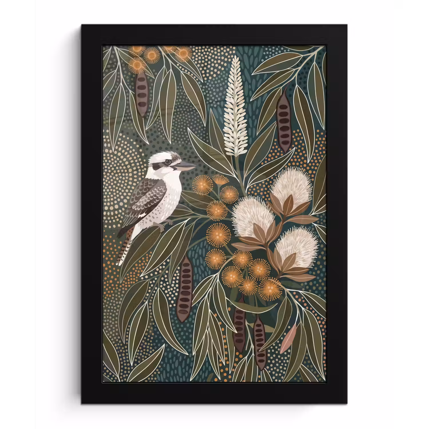 Vogel - Bladeren - Natuur - Illustratie - Groen fotolijst zwart zonder passe partout klein -3d