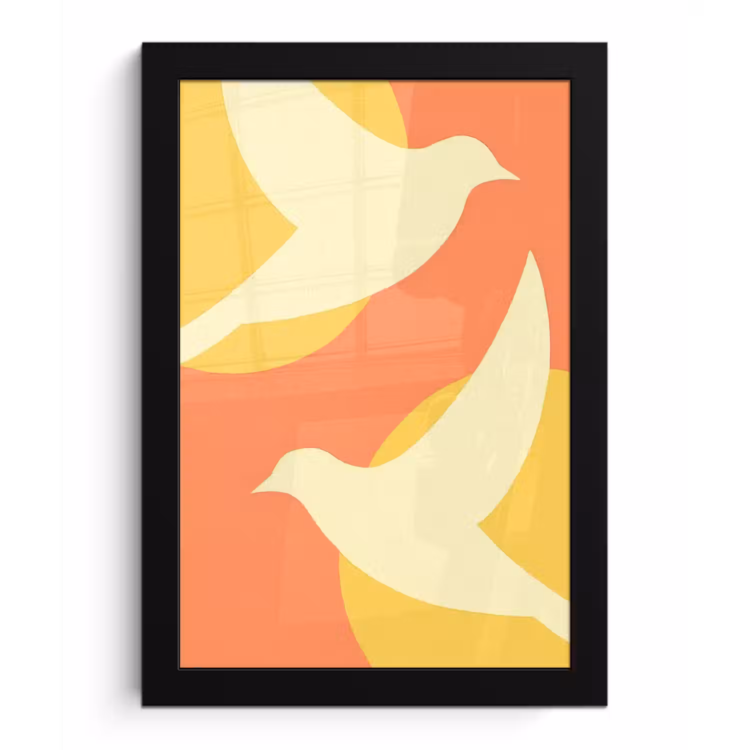 Vogels - Cirkels - Geel fotolijst zwart zonder passe partout klein -3d