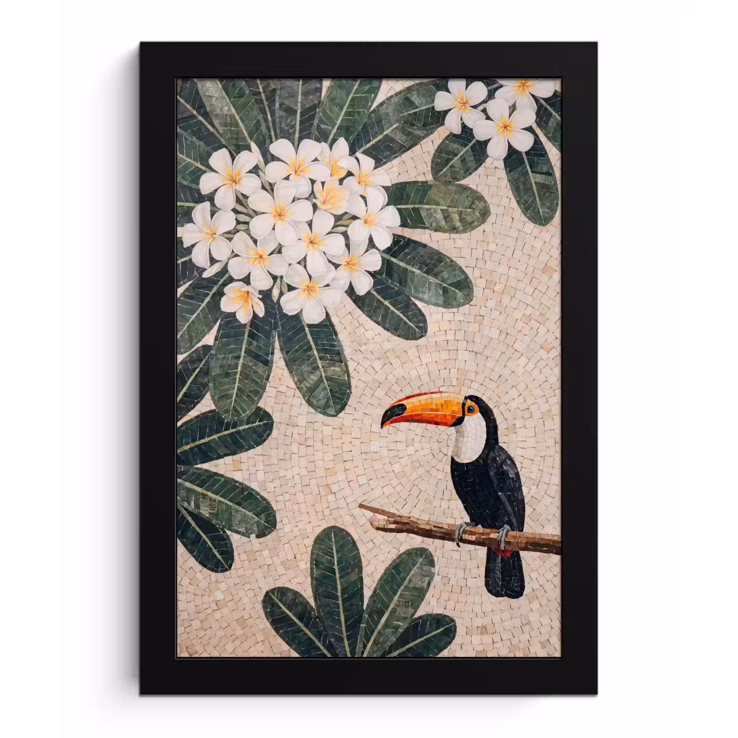 Vogel - Mozaïek - Tropisch - Natuur - Kleurrijk fotolijst zwart zonder passe partout klein -3d
