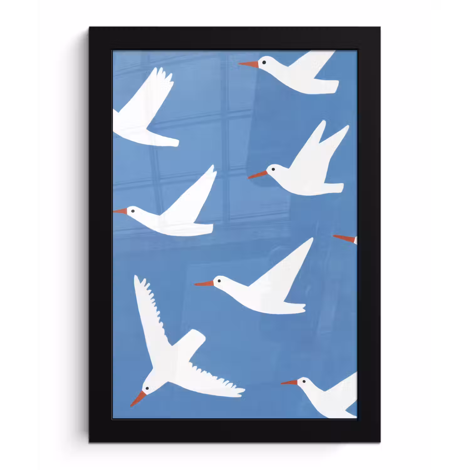 Vogels - Wit - Patroon fotolijst zwart zonder passe partout klein -3d