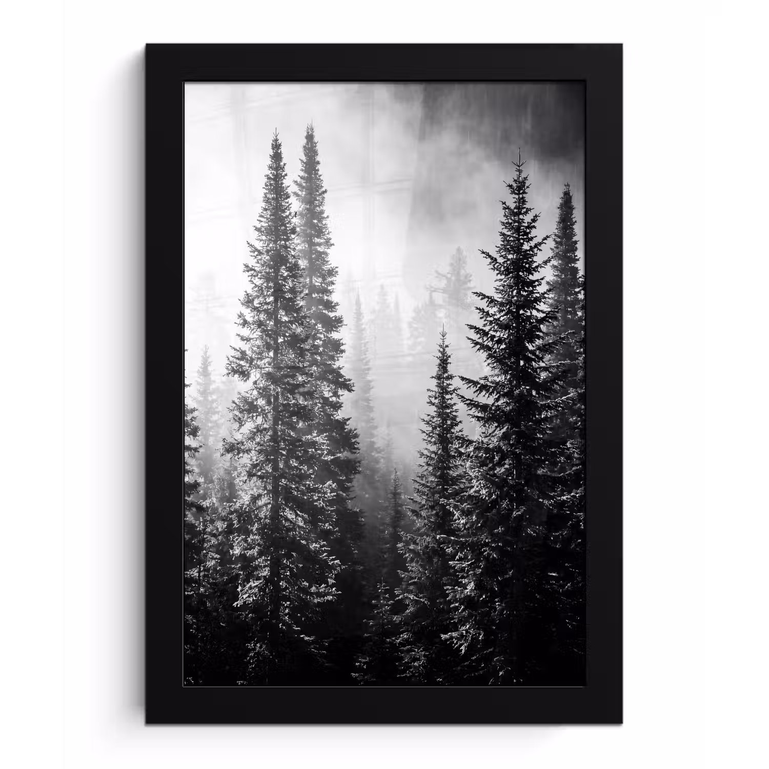 Bos - Mist - Winter - Monochroom - Natuur fotolijst zwart zonder passe partout klein -3d