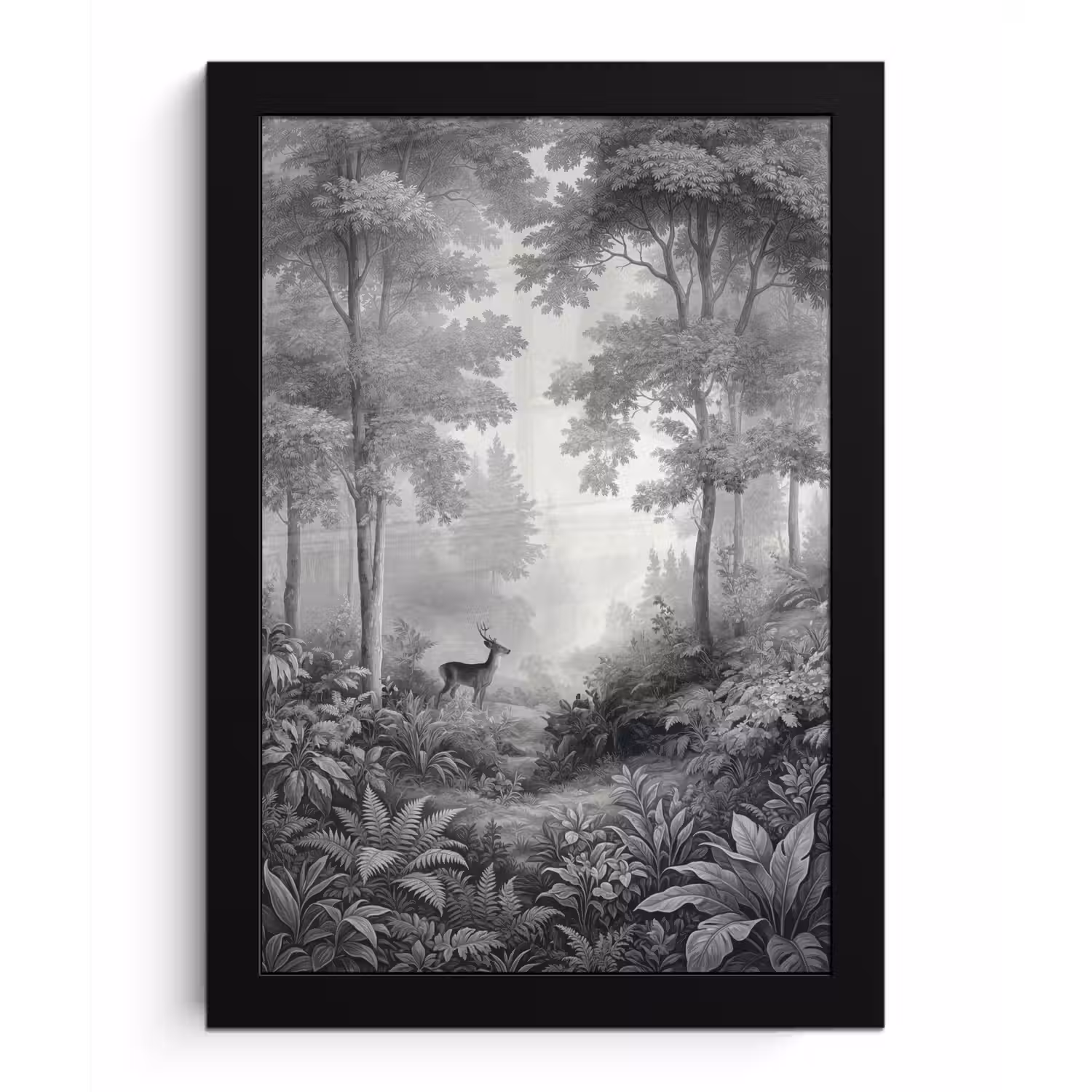 Bos - Hert - Zwart - Wit fotolijst zwart zonder passe partout klein -3d