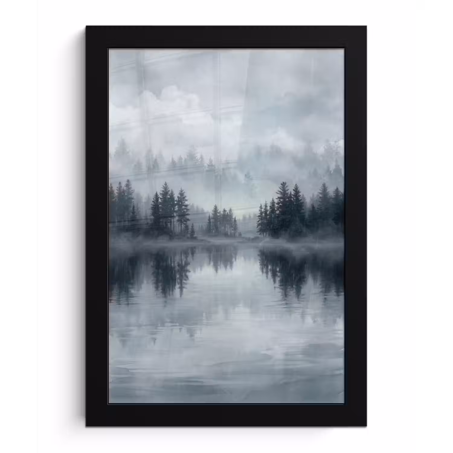Bos - Meer - Mist - Natuur - Grijs fotolijst zwart zonder passe partout klein -3d