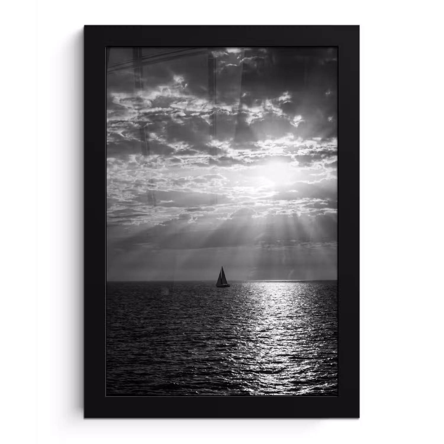 Water - Boot - Lucht - Natuur - Zwart-wit fotolijst zwart zonder passe partout klein -3d