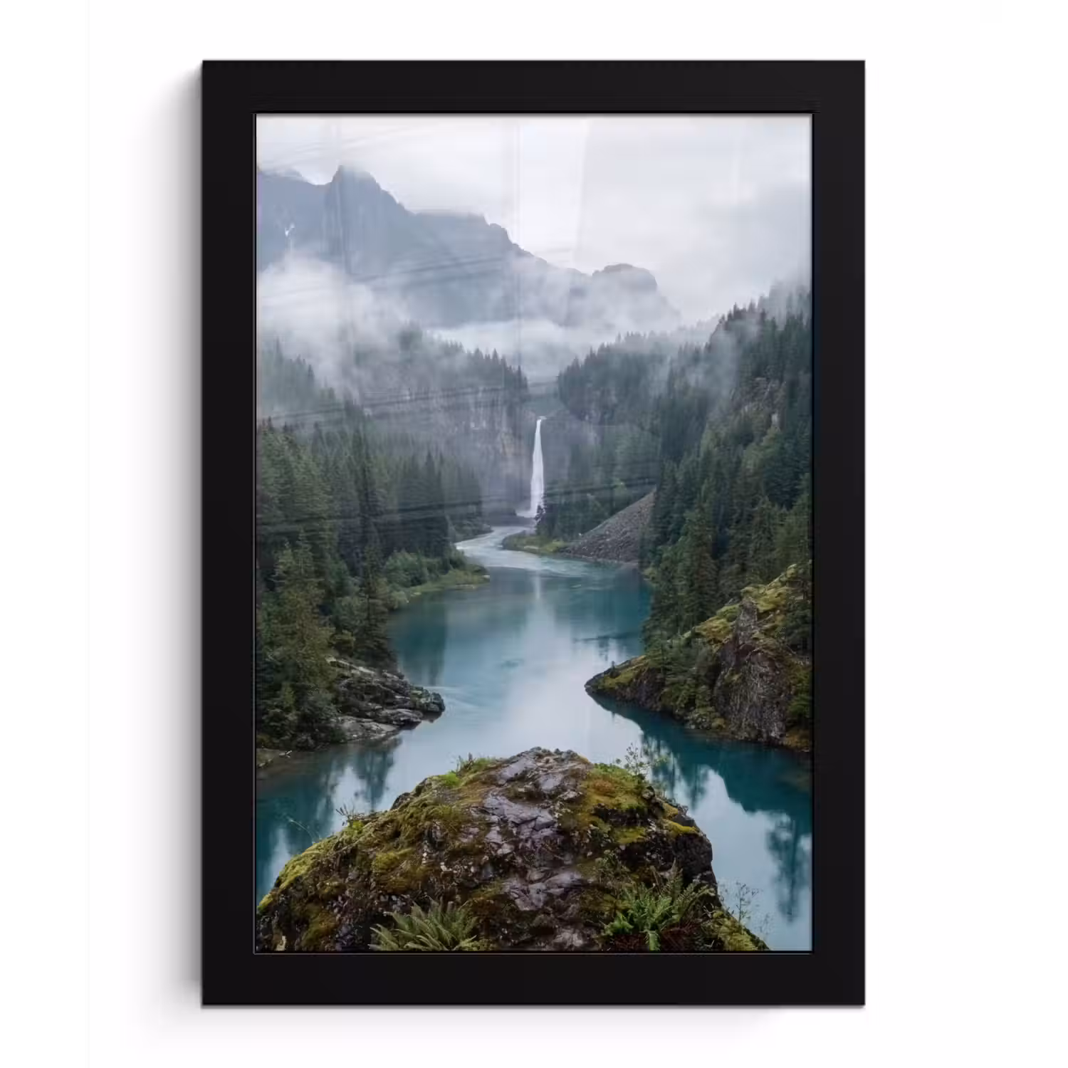 Waterval - Bomen - Bergen fotolijst zwart zonder passe partout klein -3d