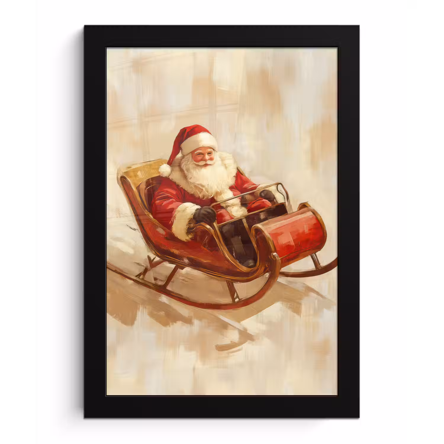 Kerst - Slee - Kerstman fotolijst zwart zonder passe partout klein -3d