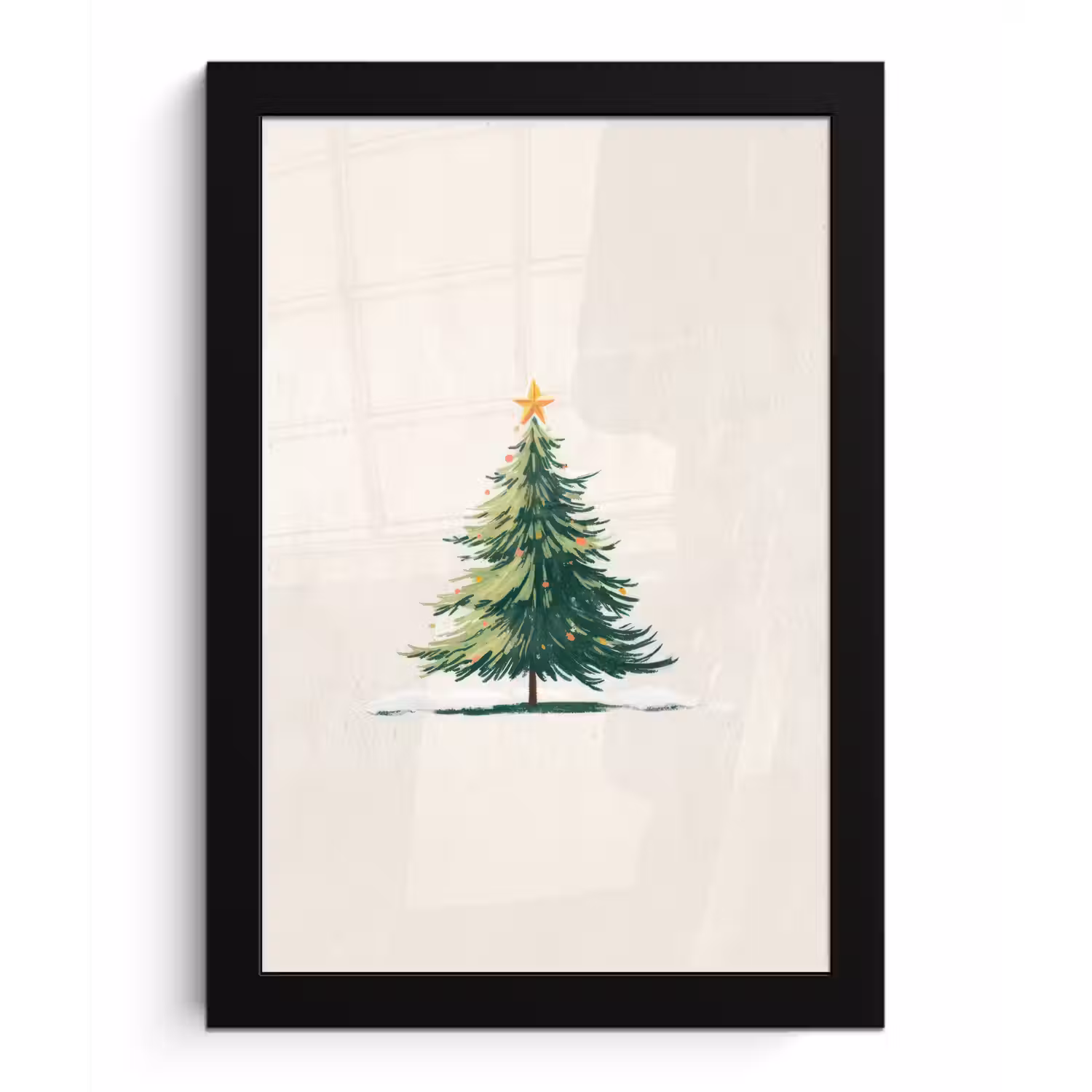Kerstboom - Illustratie - Ster - Sneeuw fotolijst zwart zonder passe partout klein -3d