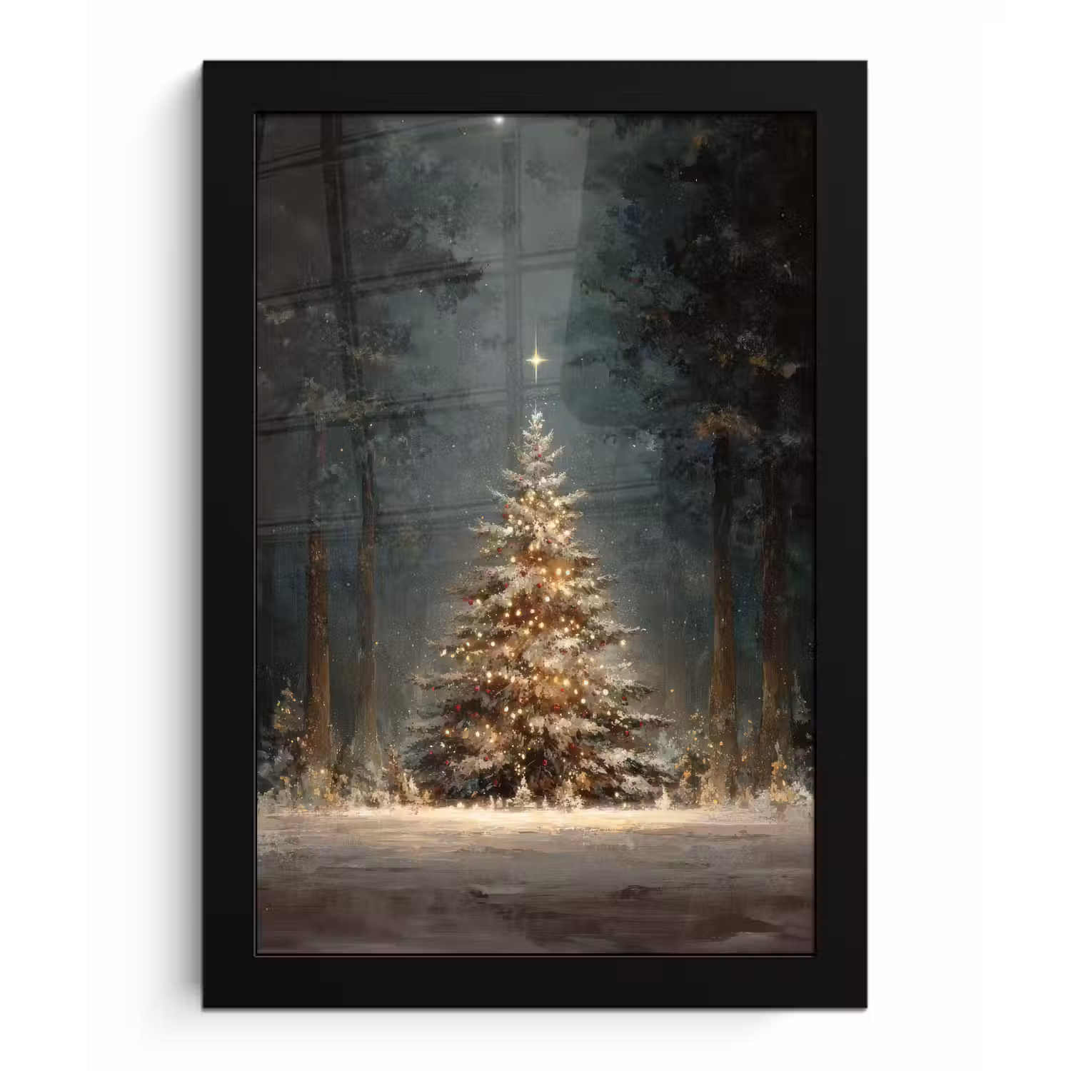 Kerstboom - Bos - Sneeuw - meerkleurig fotolijst zwart zonder passe partout klein -3d