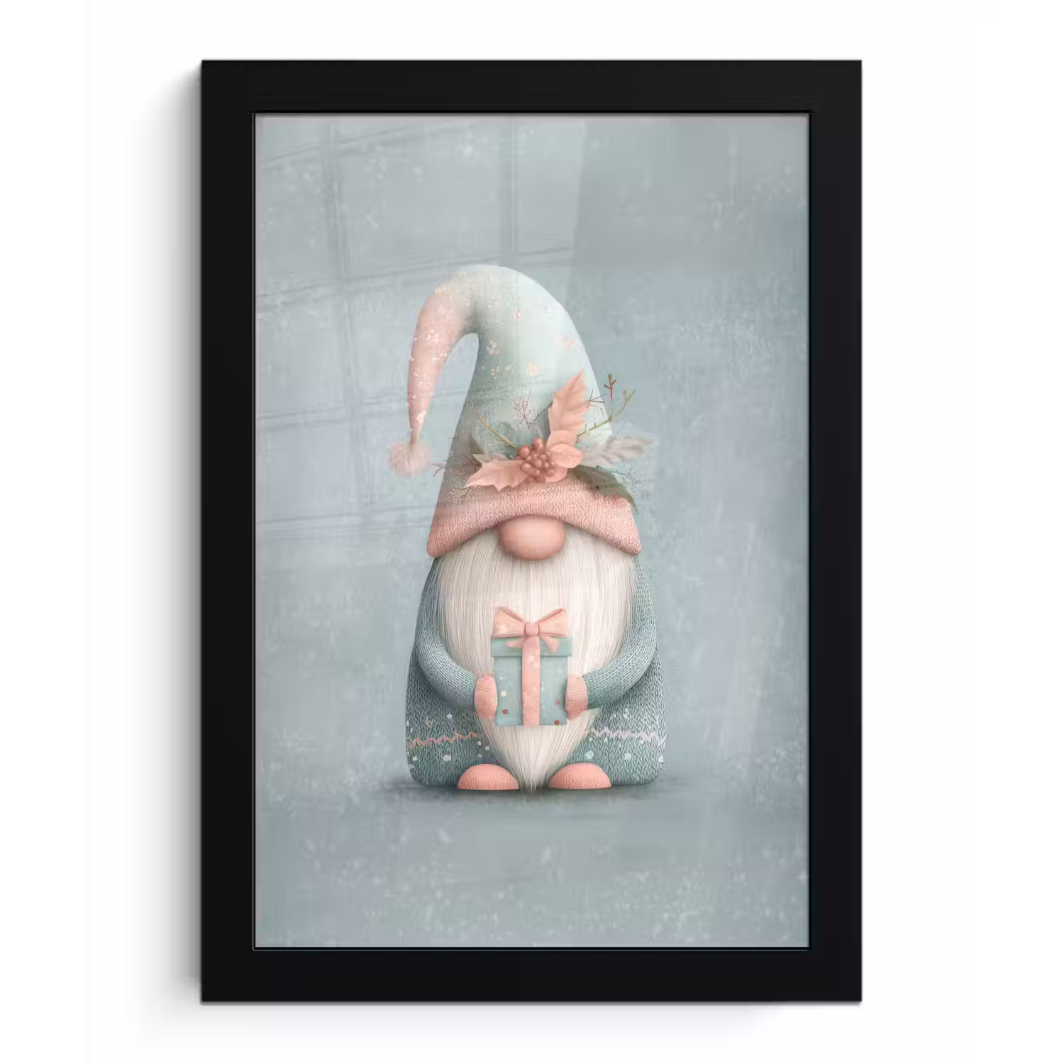 Kerstgnome - Cadeau - Groen fotolijst zwart zonder passe partout klein -3d