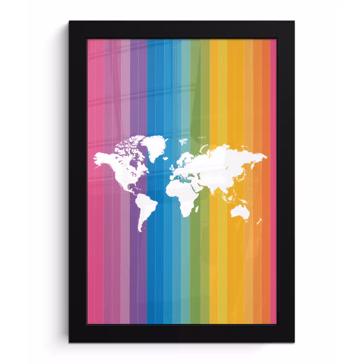 Wit - Wereldkaart - Regenboog - Banen fotolijst zwart zonder passe partout klein -3d