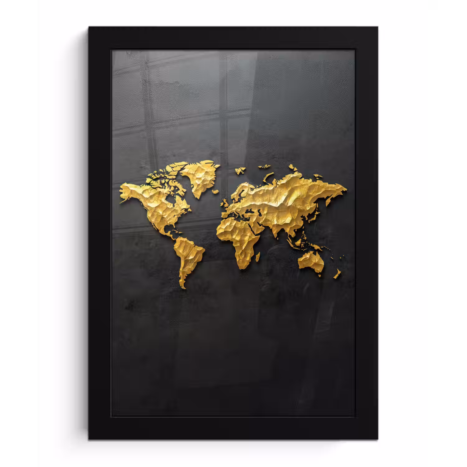 Wereldkaart - 3D Reliëf - Matzwart fotolijst zwart zonder passe partout klein -3d