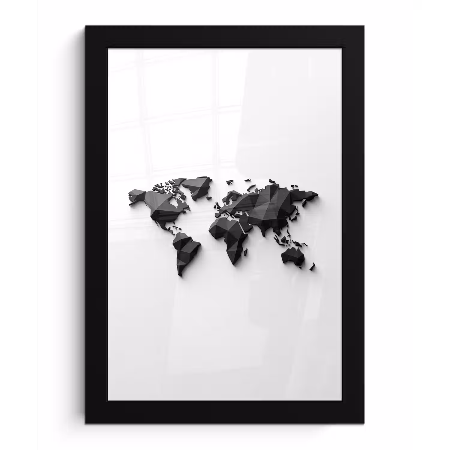 Wereldkaart - 3D - Zwart fotolijst zwart zonder passe partout klein -3d